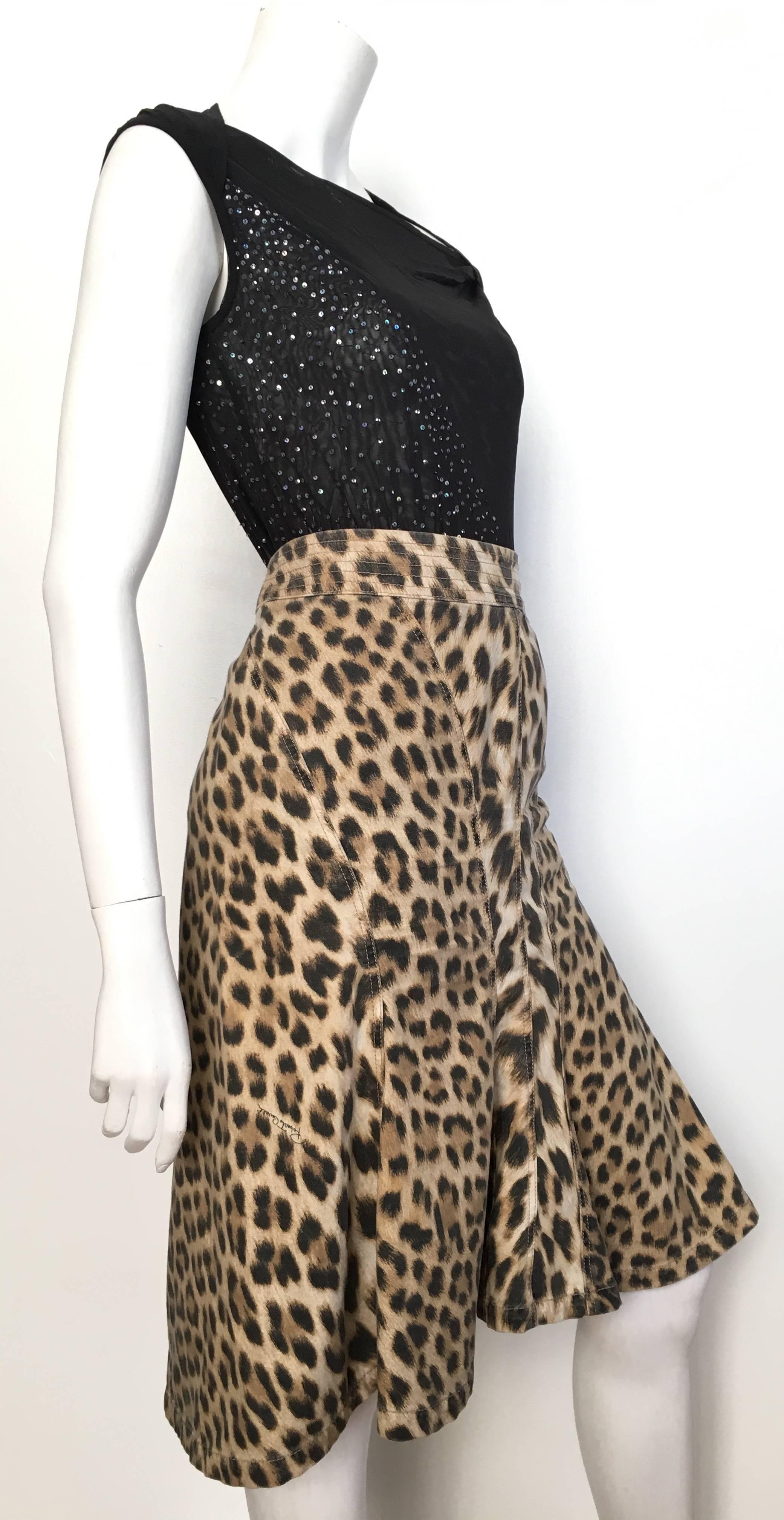 Brown Roberto Cavalli Cotton Leopard Print Skirt Size 10. For Sale