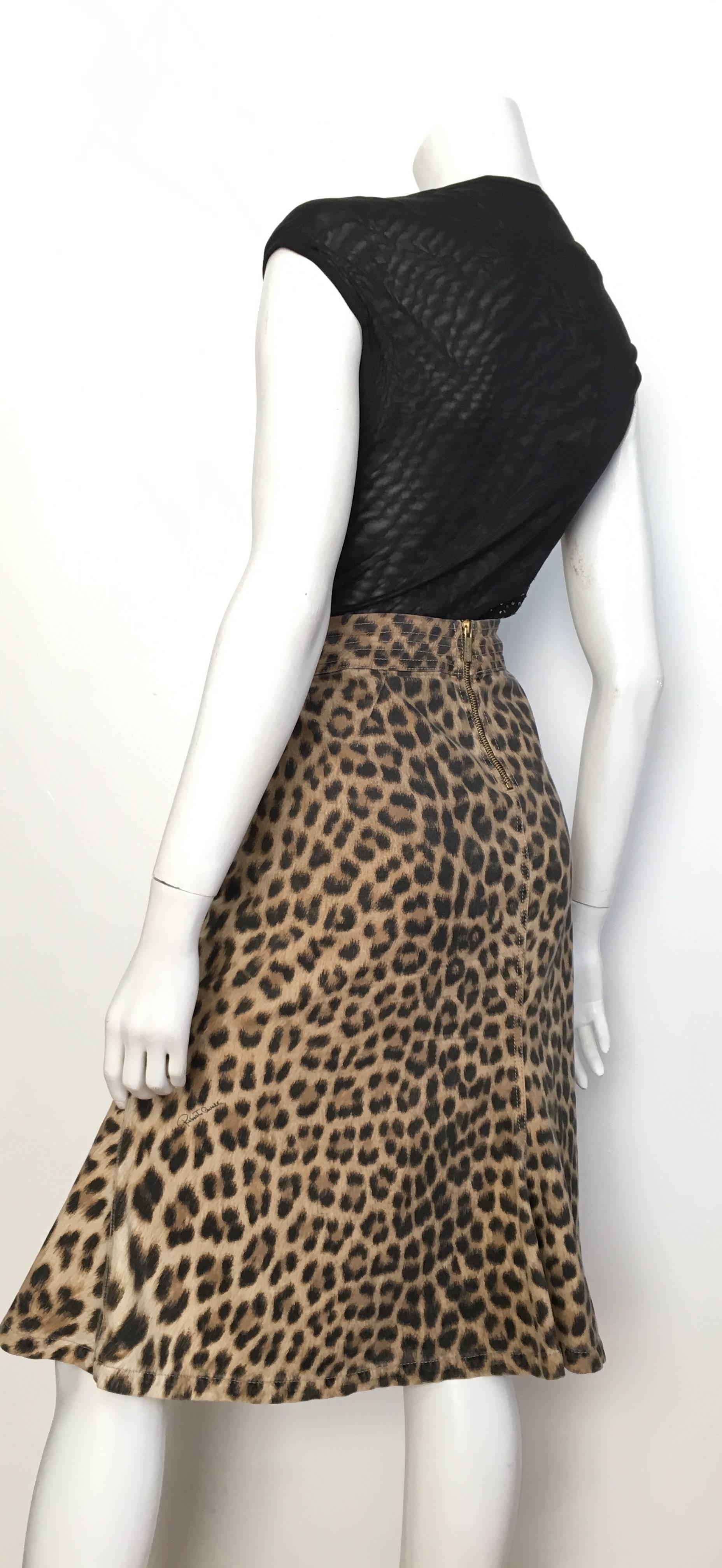 Roberto Cavalli Cotton Leopard Print Skirt Size 10. For Sale 1