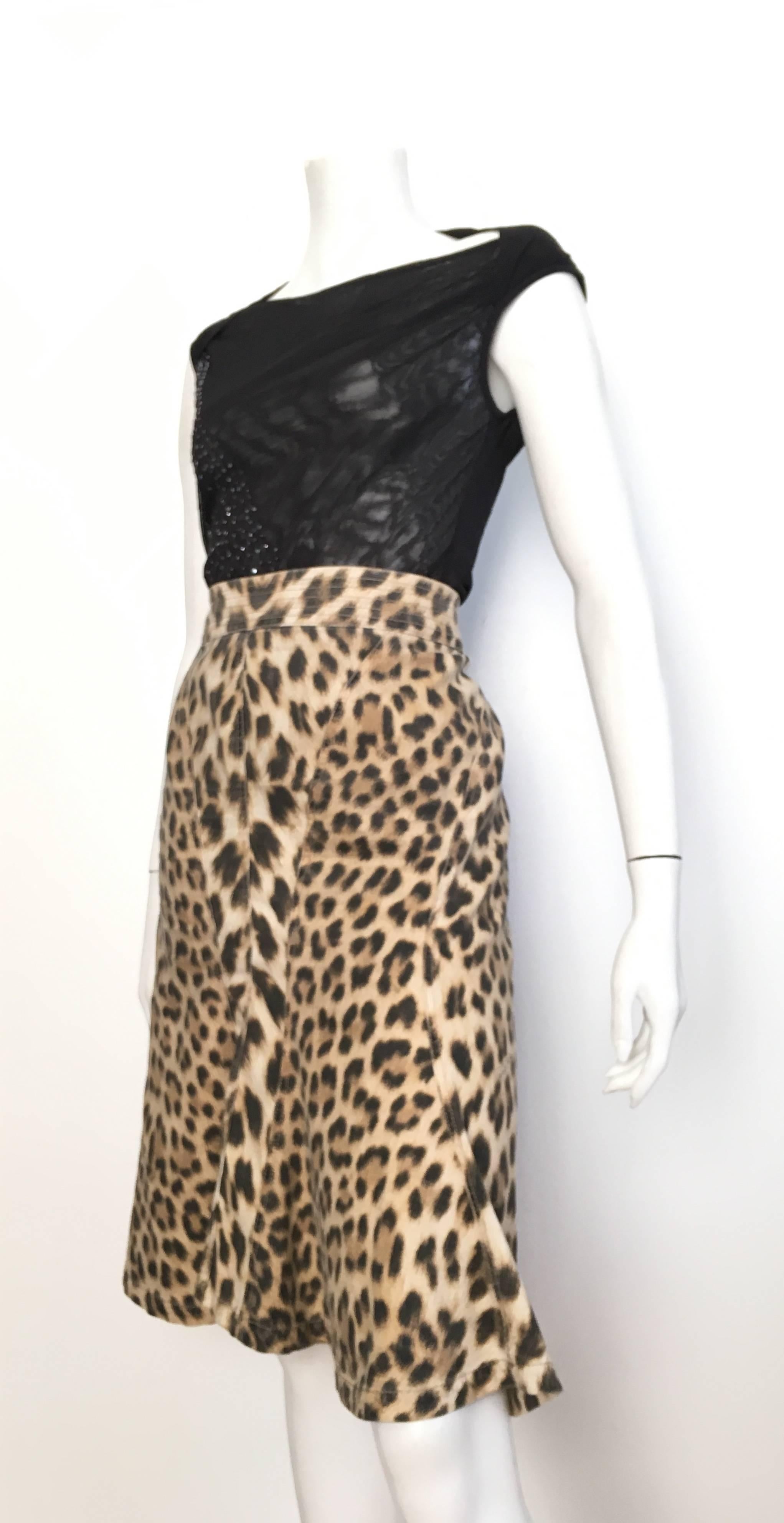 Roberto Cavalli Cotton Leopard Print Skirt Size 10. For Sale 2