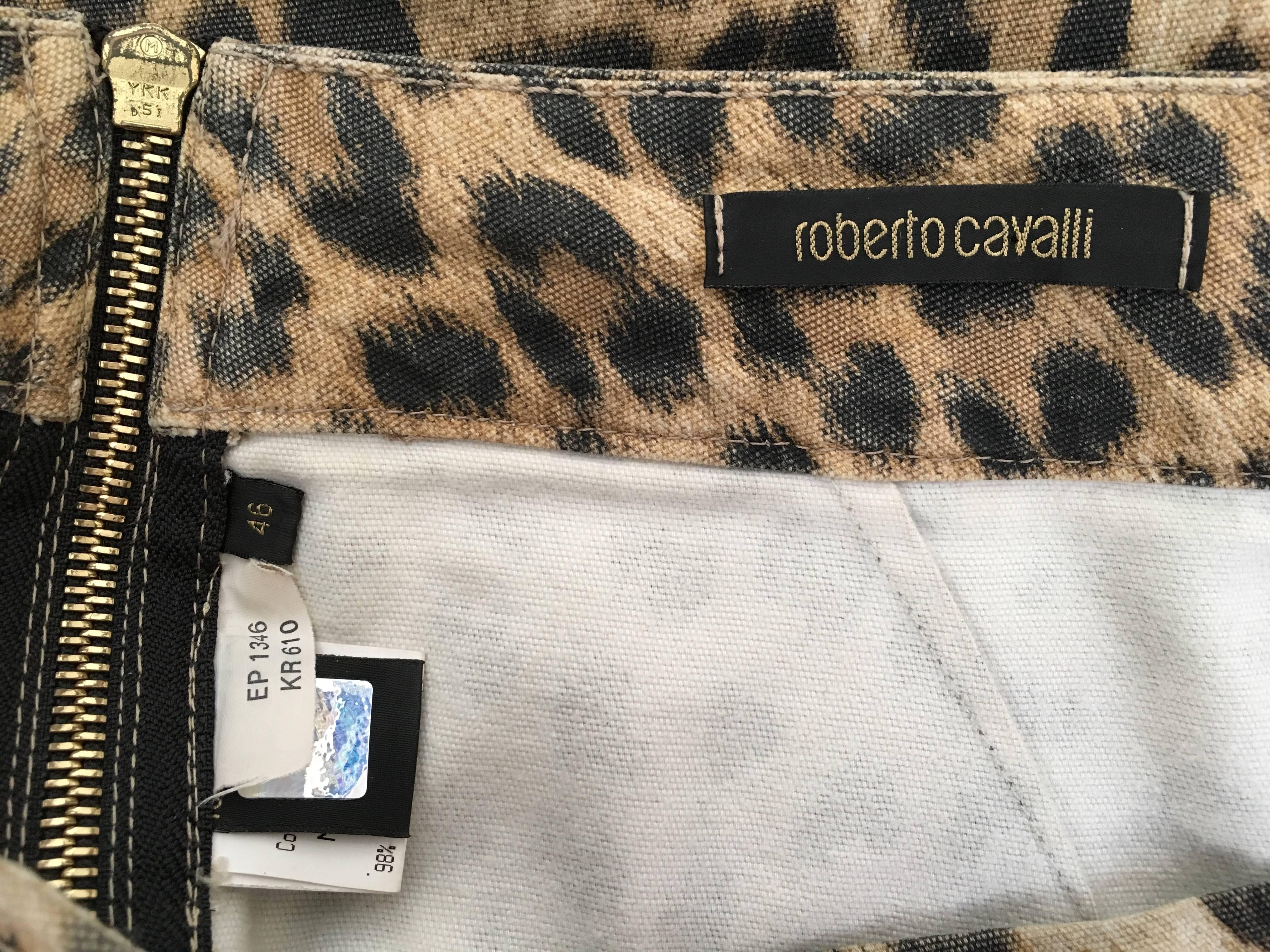 Roberto Cavalli Cotton Leopard Print Skirt Size 10. For Sale 5