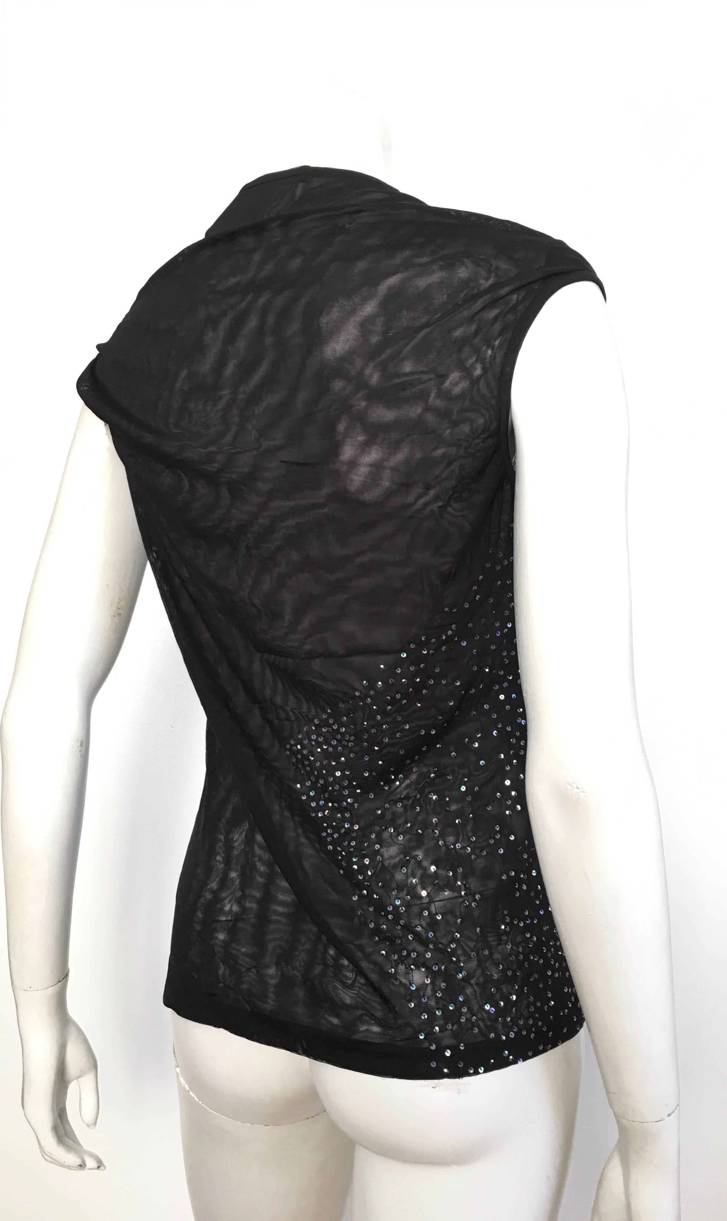 Narciso Rodriguez Black Sheer Sleeveless Sequin Top Size 6. Made in Italy. For Sale 1