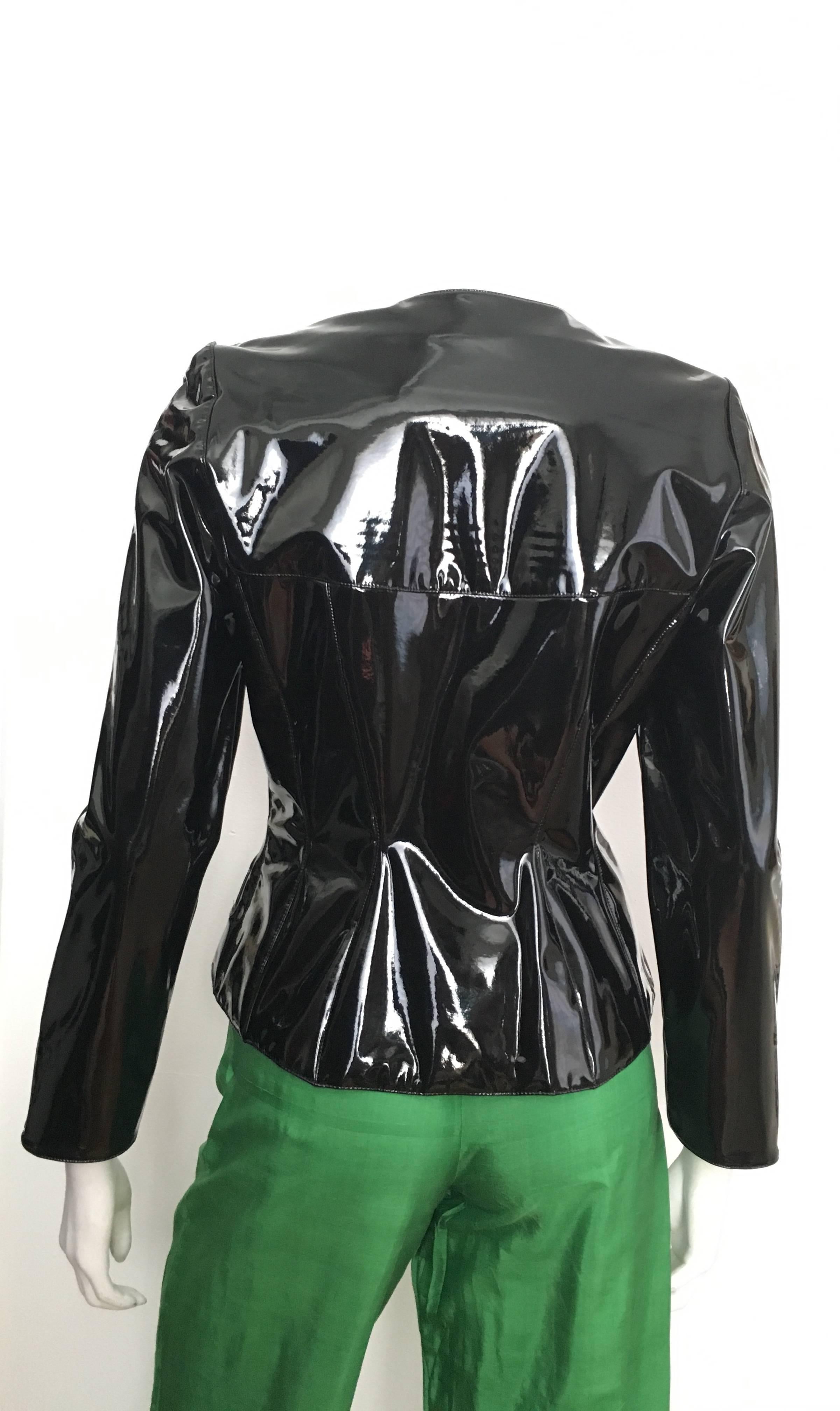 Thierry Mugler Black Rubber Snap Jacket Size 4.  For Sale 2
