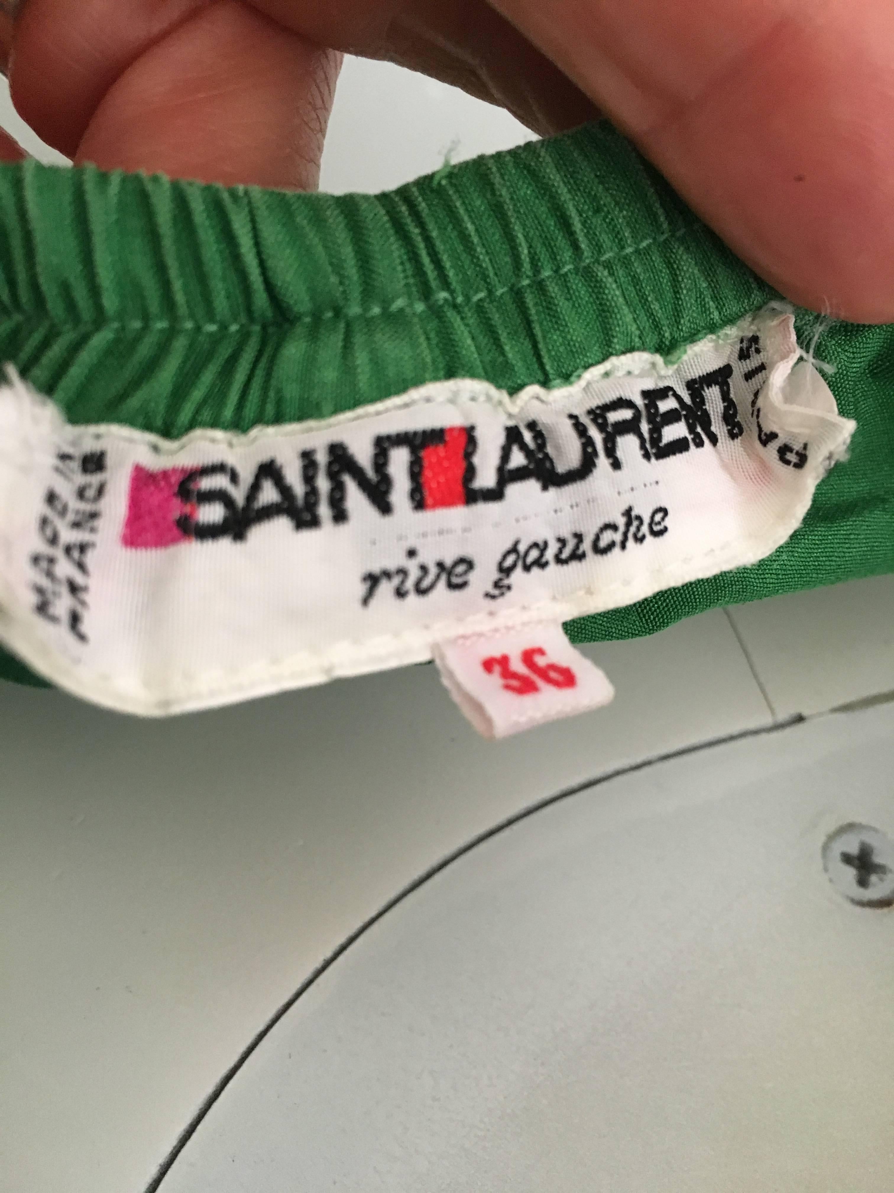 Saint Laurent Rive Gauche 1970s Green Silk Pants Size 4. 4