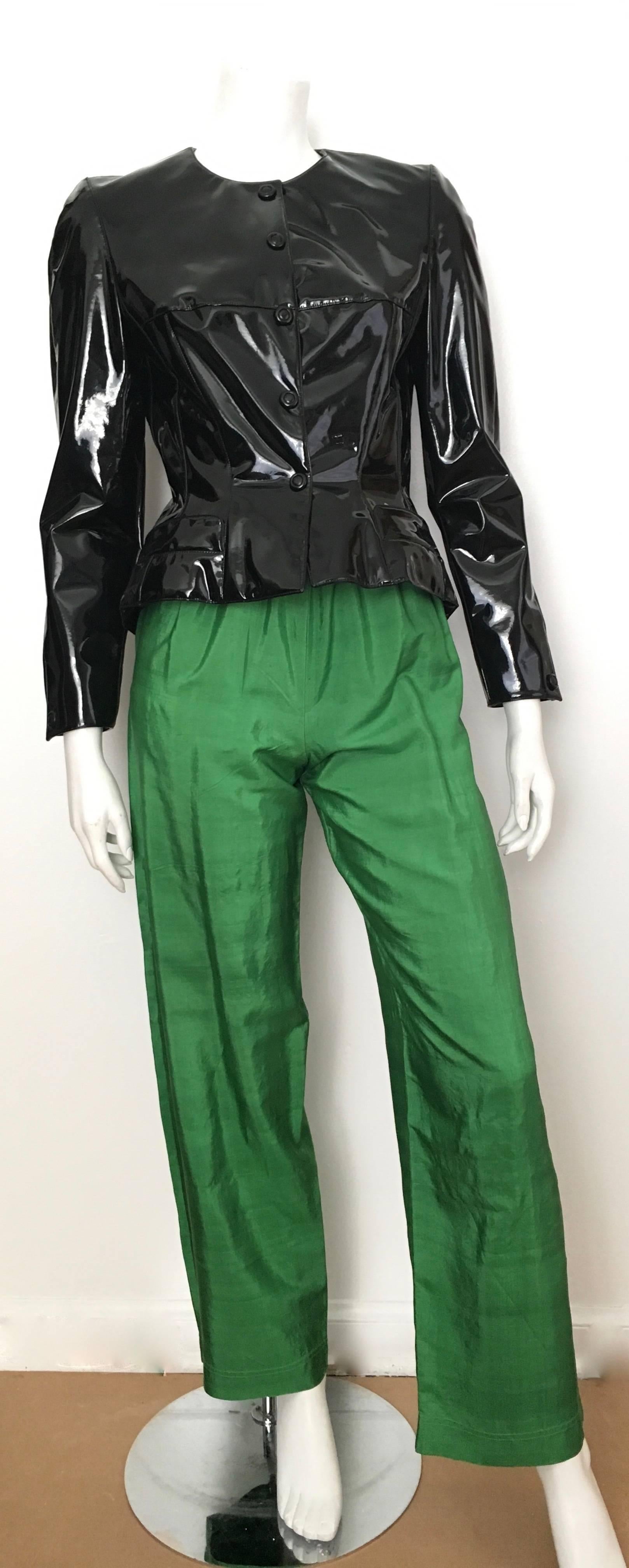 green silk trousers