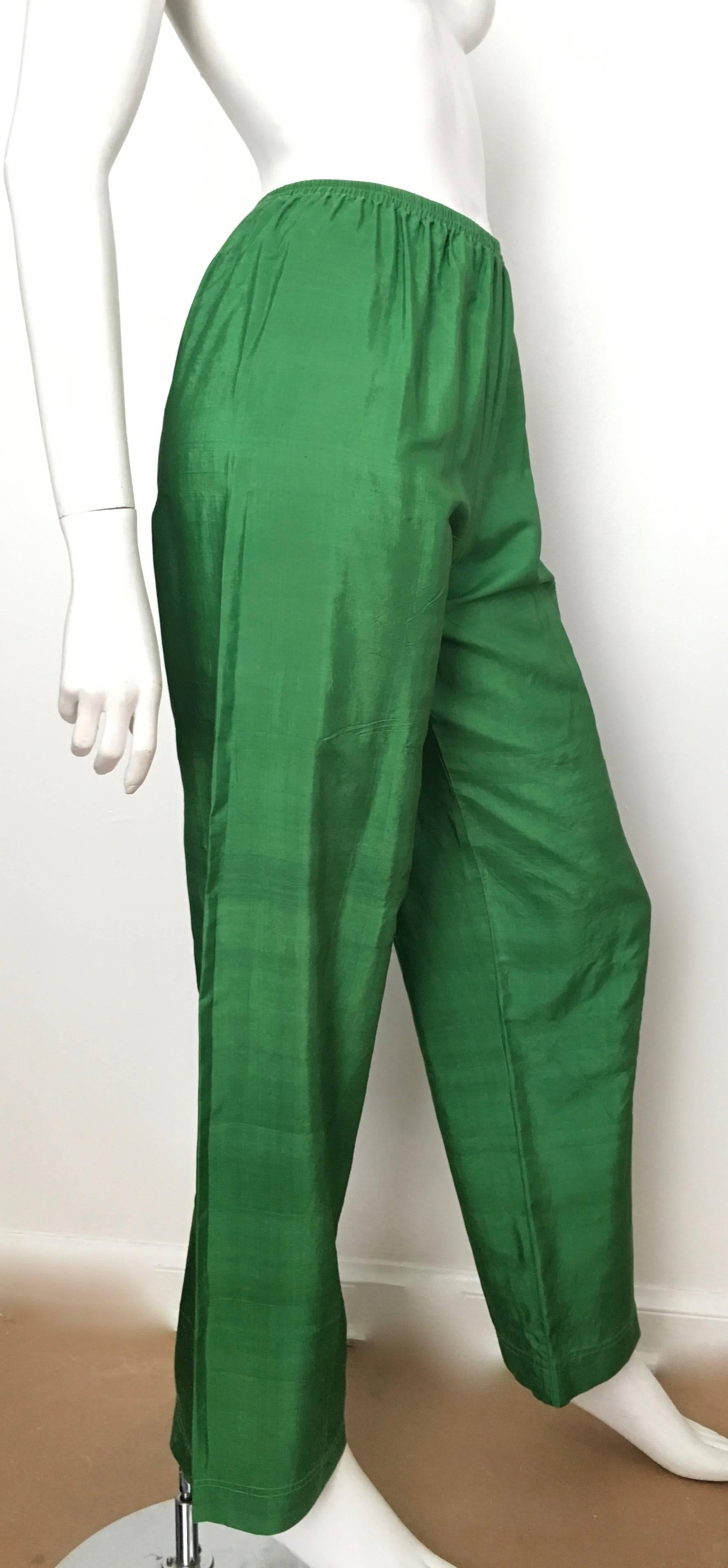 Saint Laurent Rive Gauche 1970s Green Silk Pants Size 4. In Excellent Condition In Atlanta, GA