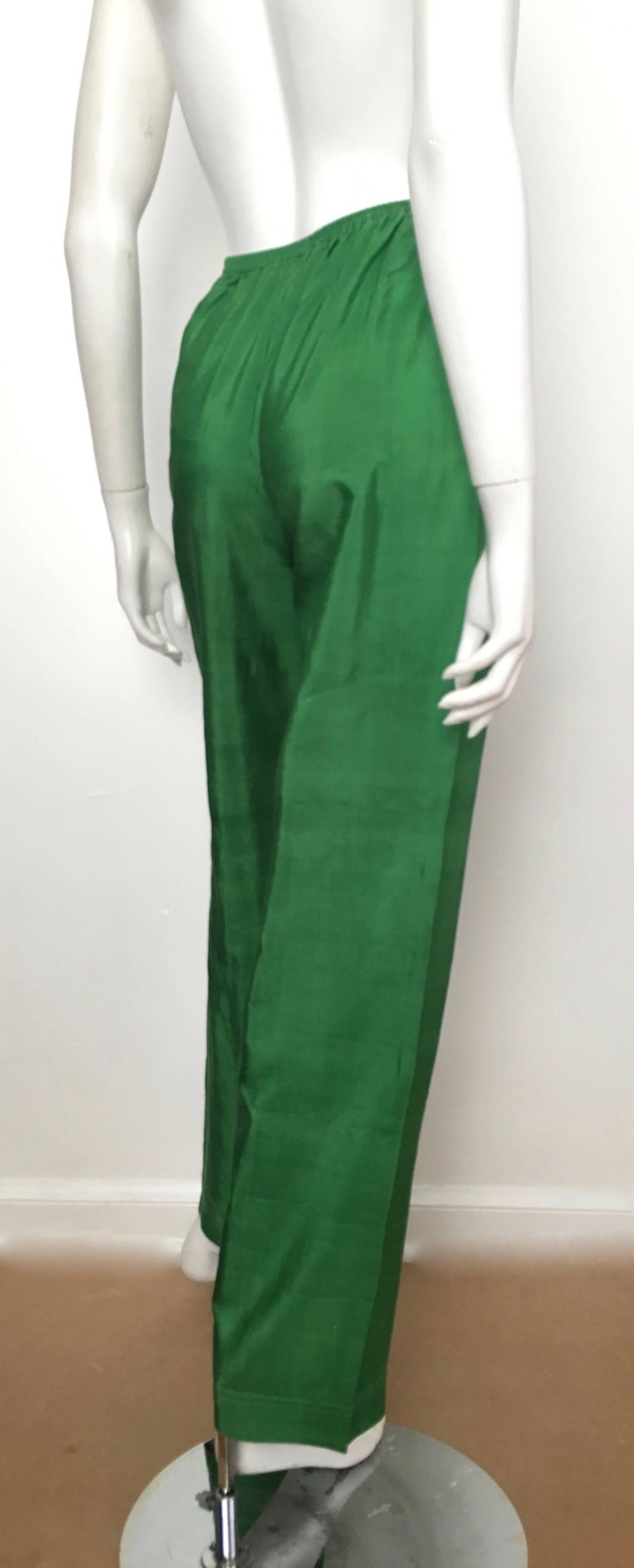 Women's or Men's Saint Laurent Rive Gauche 1970s Green Silk Pants Size 4.