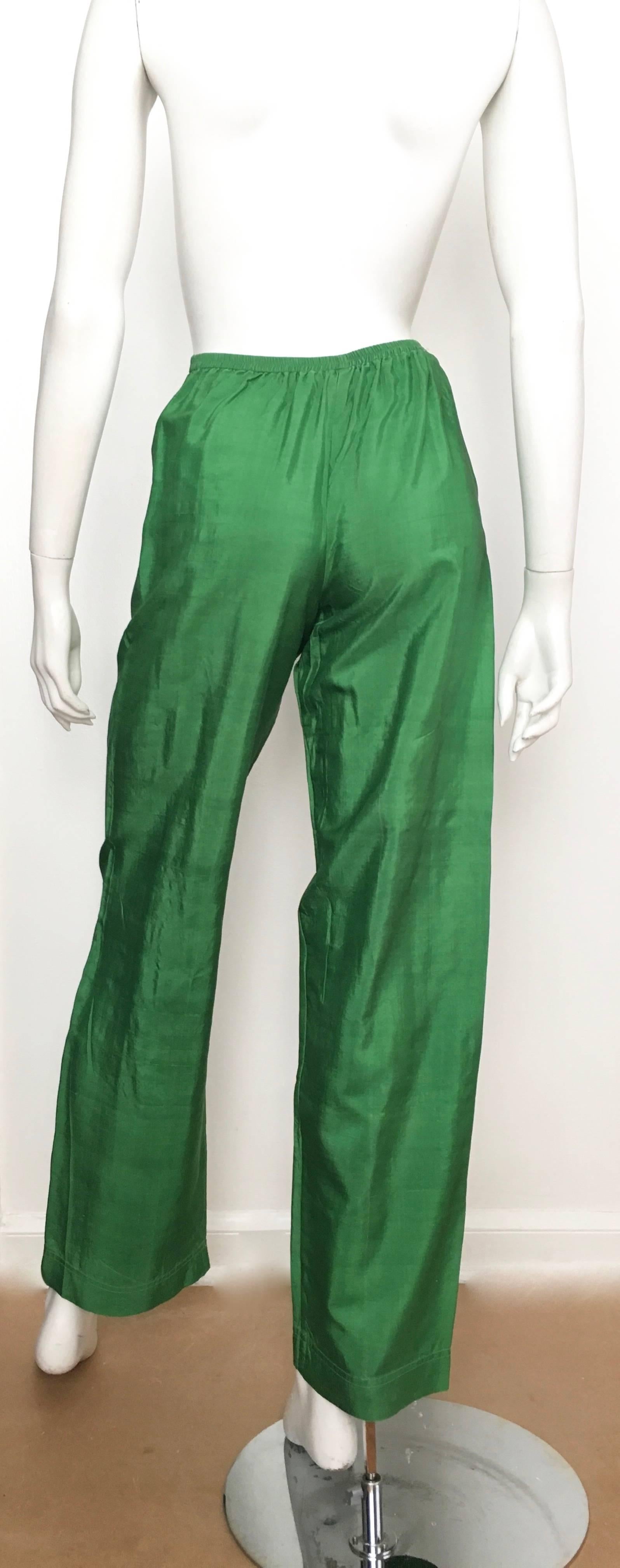 Saint Laurent Rive Gauche 1970s Green Silk Pants Size 4. 1
