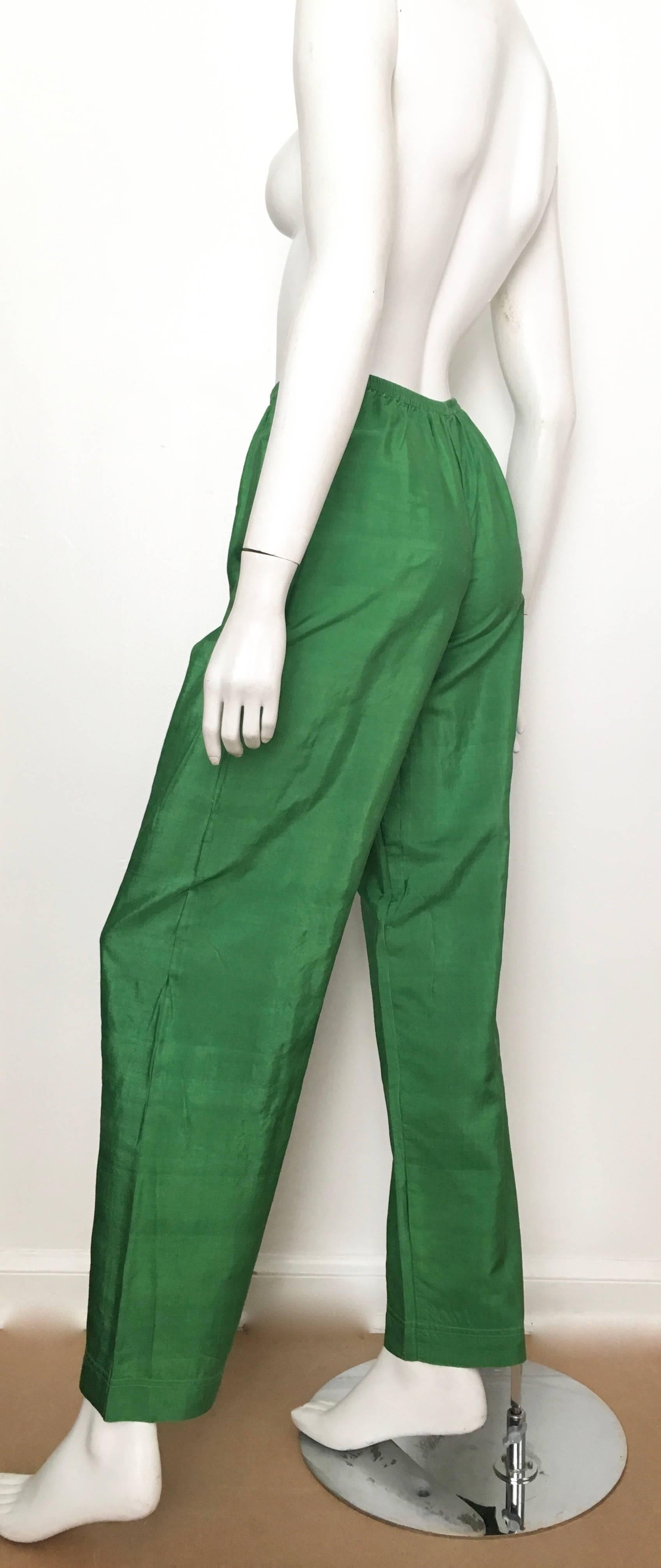 Saint Laurent Rive Gauche 1970s Green Silk Pants Size 4. 2