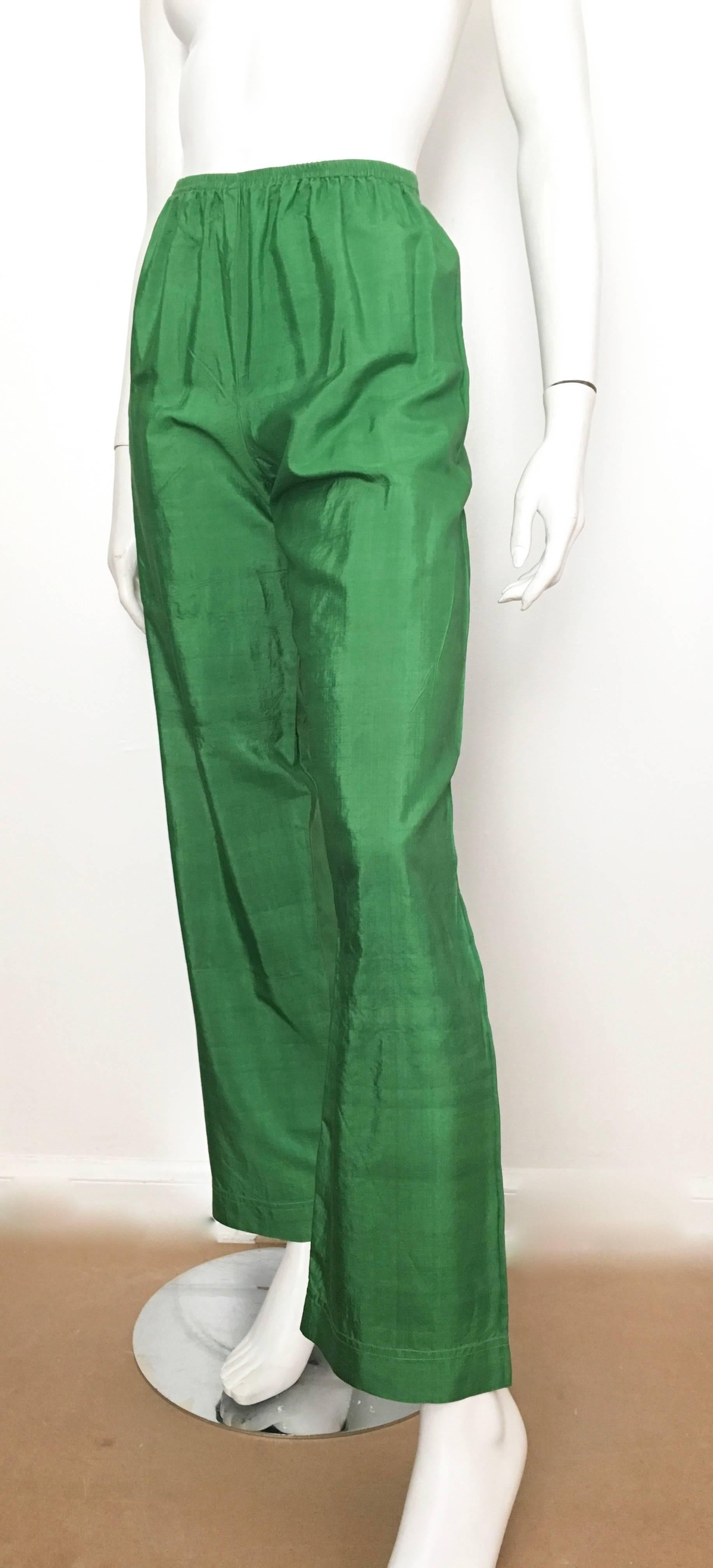 Saint Laurent Rive Gauche 1970s Green Silk Pants Size 4. 3