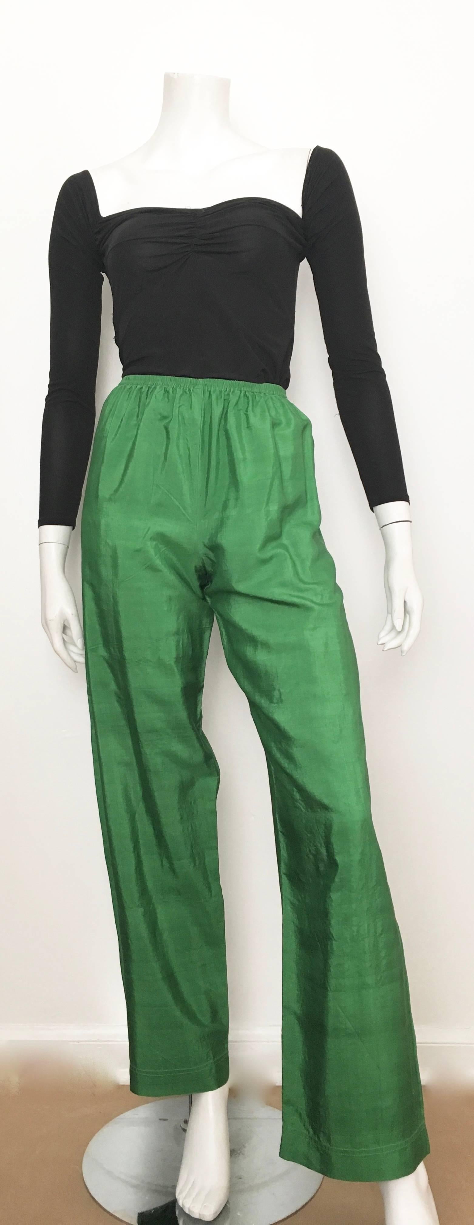 Saint Laurent Rive Gauche 1970s Green Silk Pants Size 4. 5