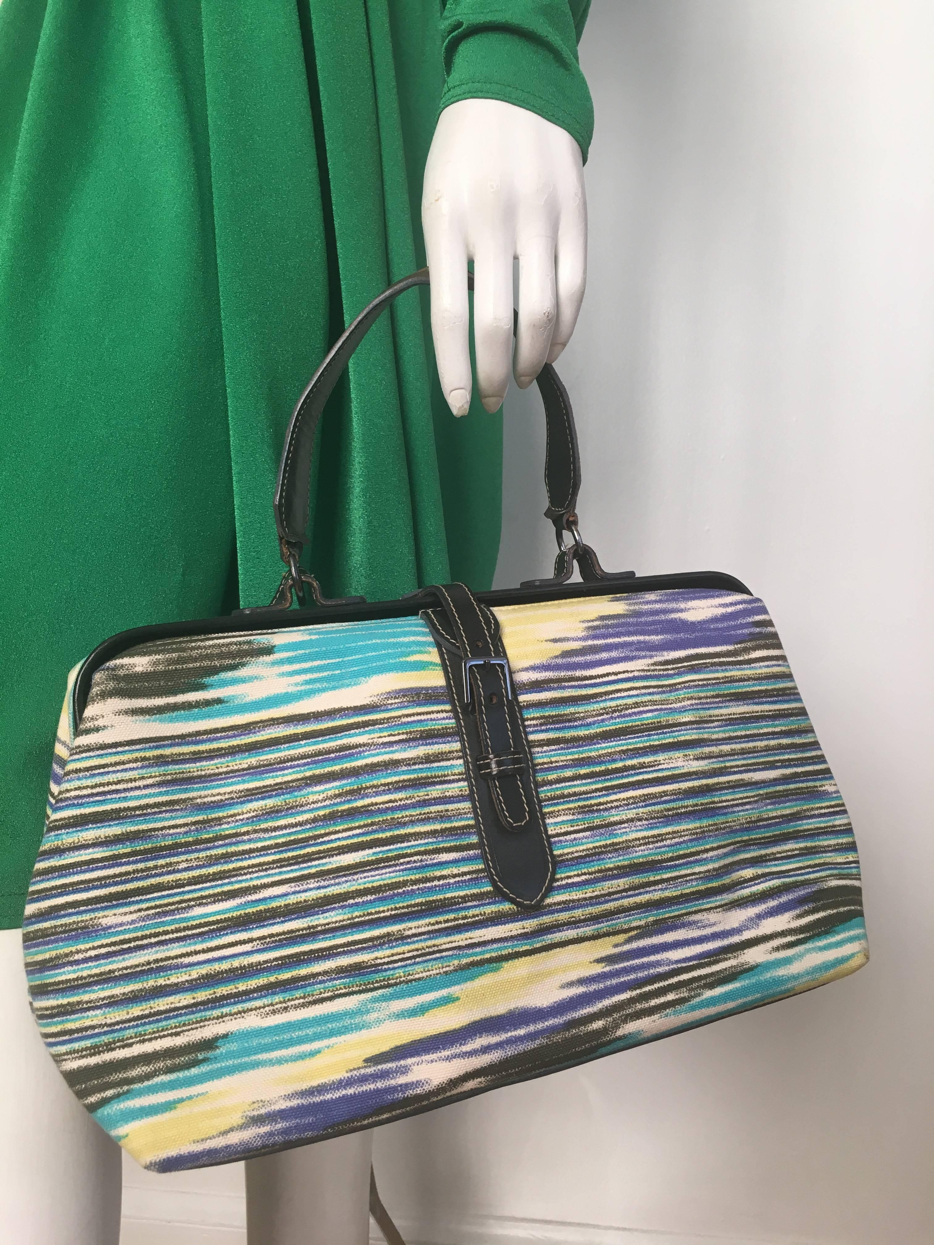 Missoni Canvas Doctor Handbag with Leather Trim. For Sale 1