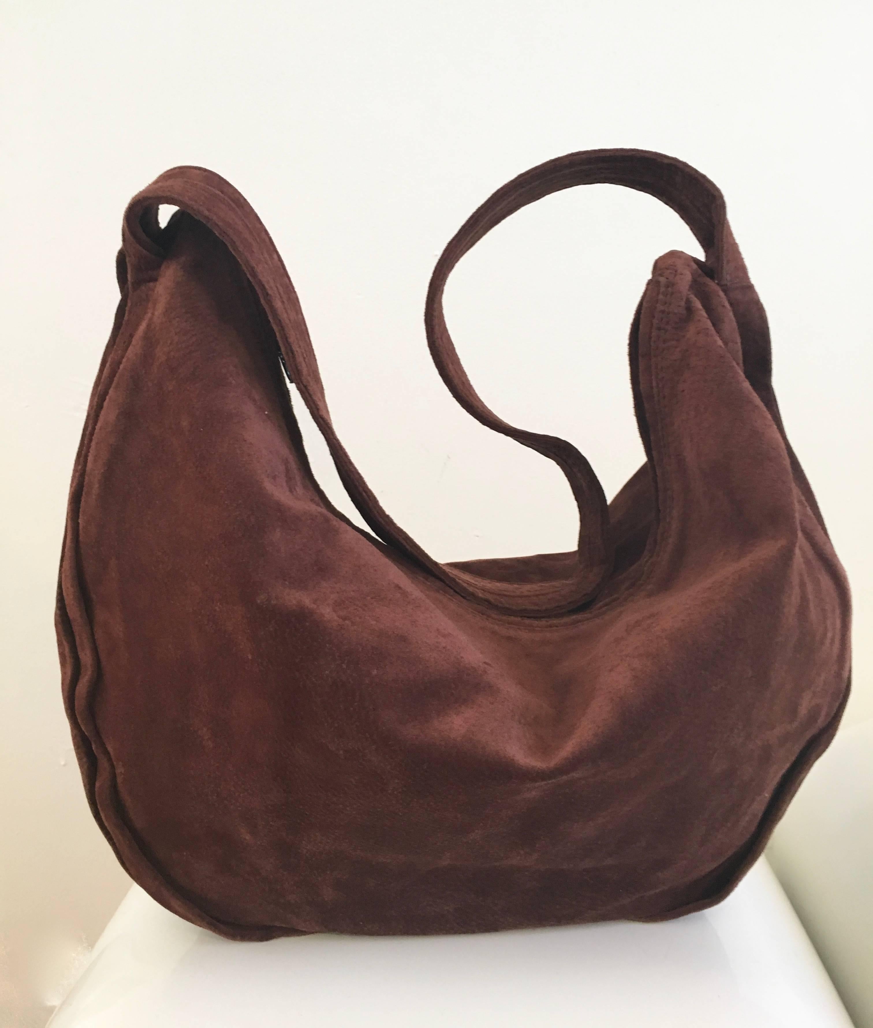 Black Donna Karan Brown Suede Hobo Handbag. Made in Italy. Never Used.