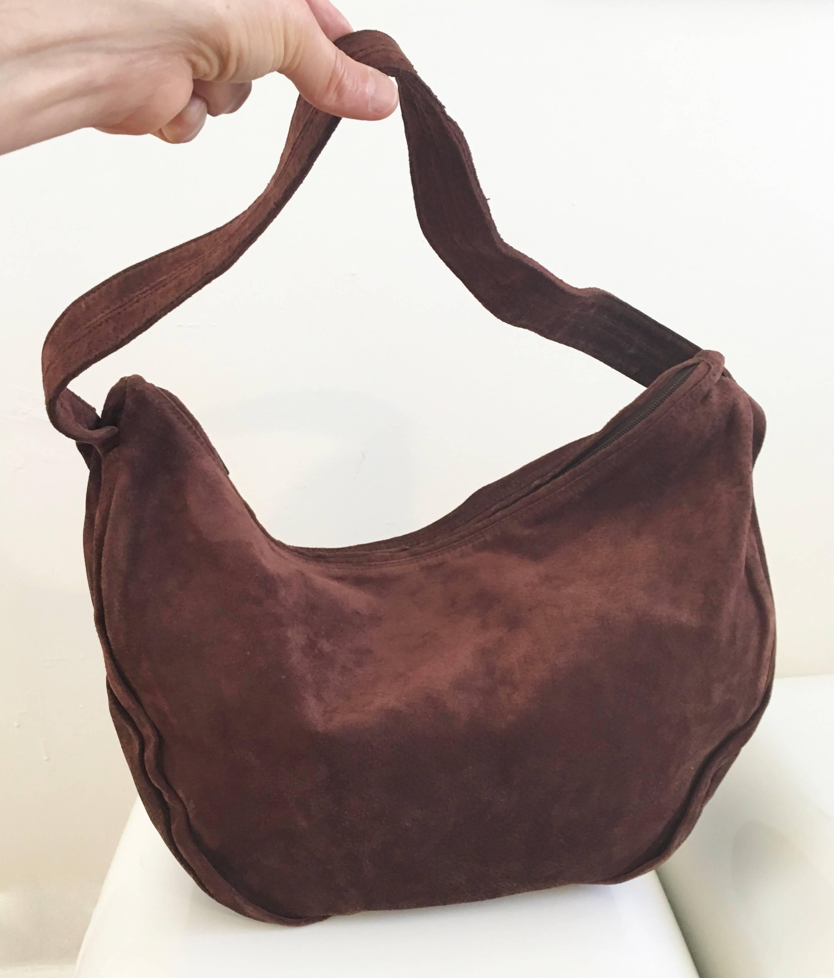 Donna Karan Brown Suede Hobo Handbag. Made in Italy. Never Used. In New Condition In Atlanta, GA