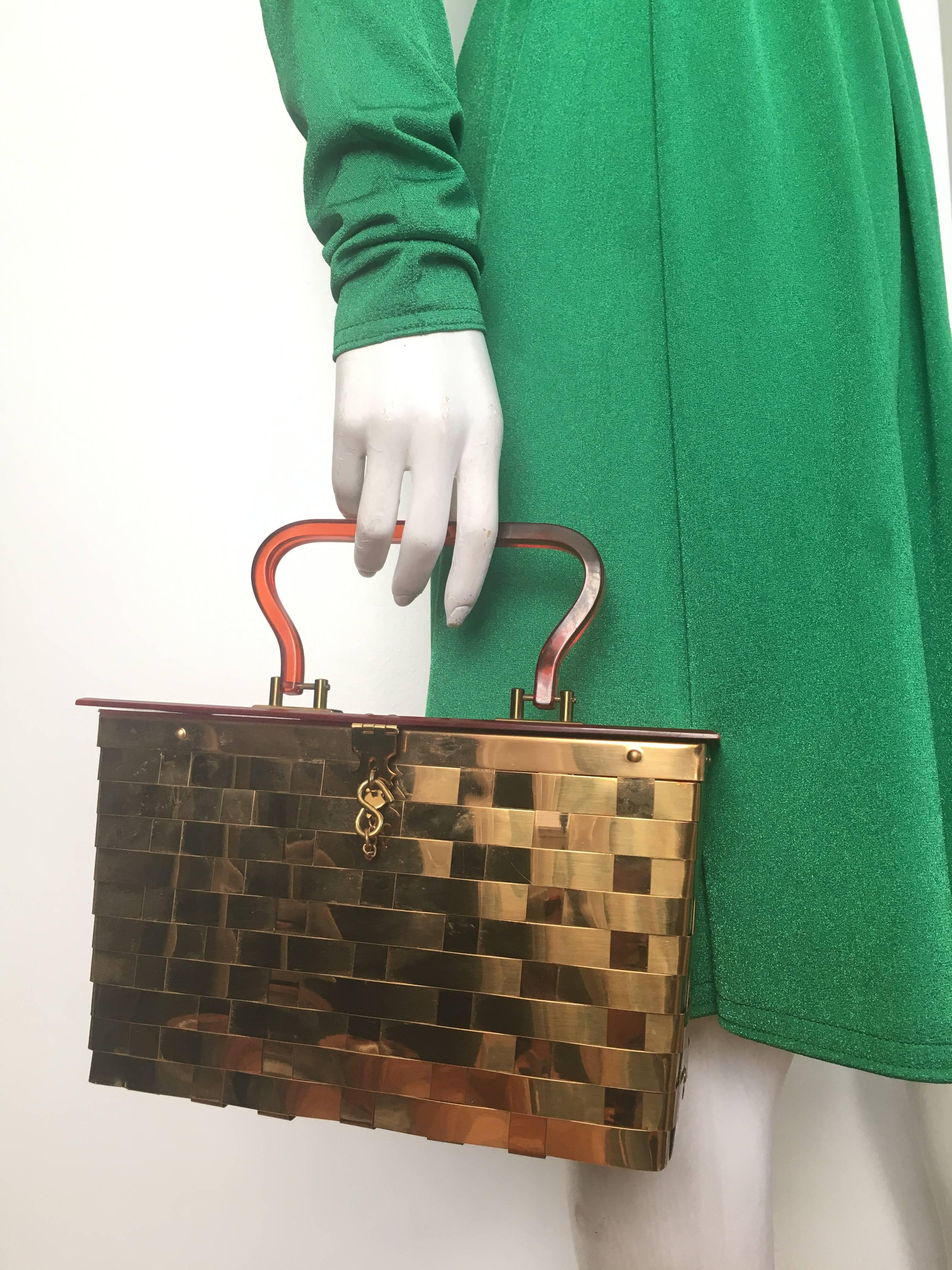 Women's or Men's Dorset Rex of Fifth Avenue Gold Metal Basket Handbag. For Sale