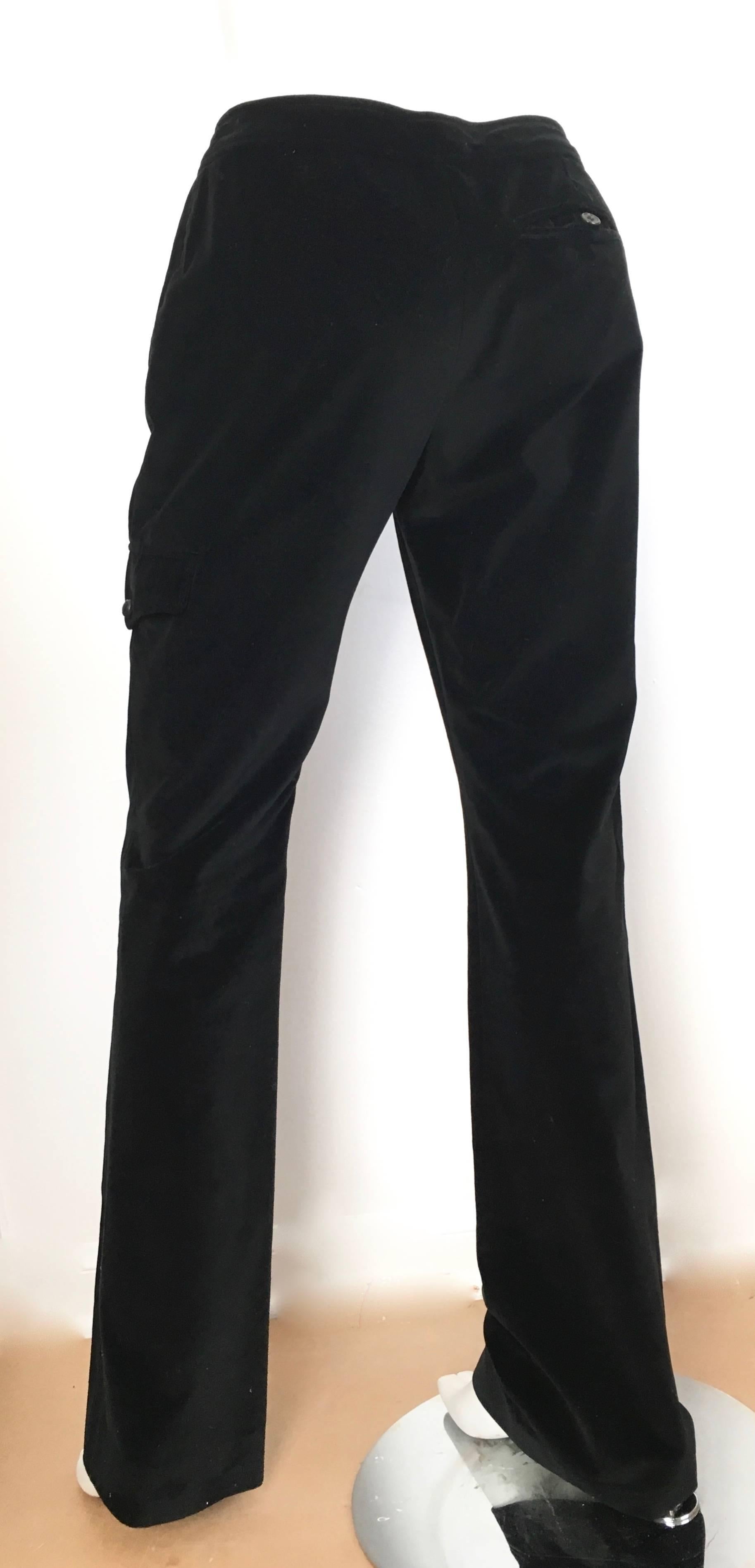 Women's or Men's Yves Saint Laurent Rive Gauche Black Velvet Cargo Pants with Pockets Size 6.