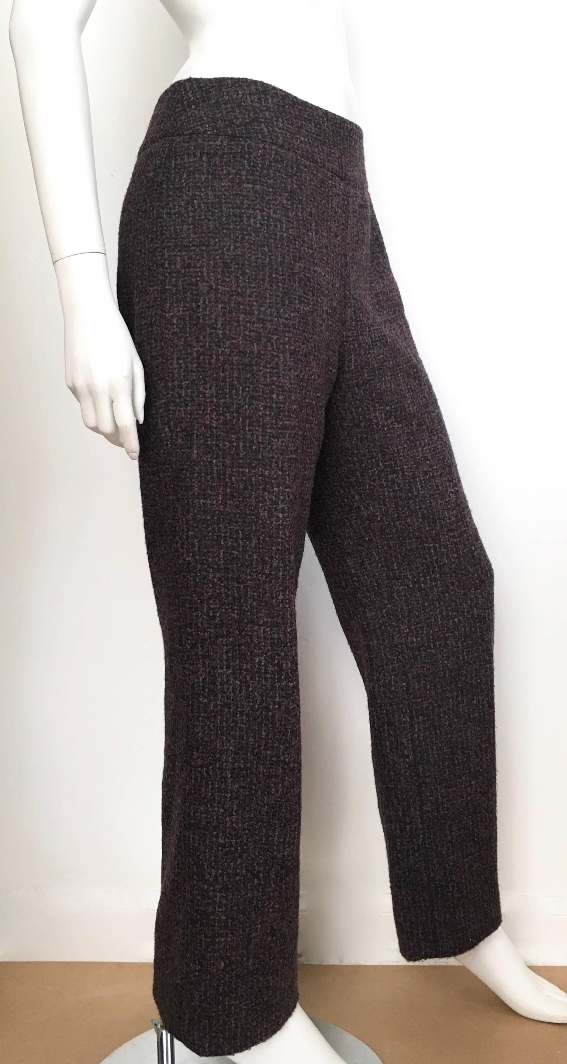 Black Oscar de la Renta Nubby Flannel Wool Pants Size 6. Made in Italy. For Sale
