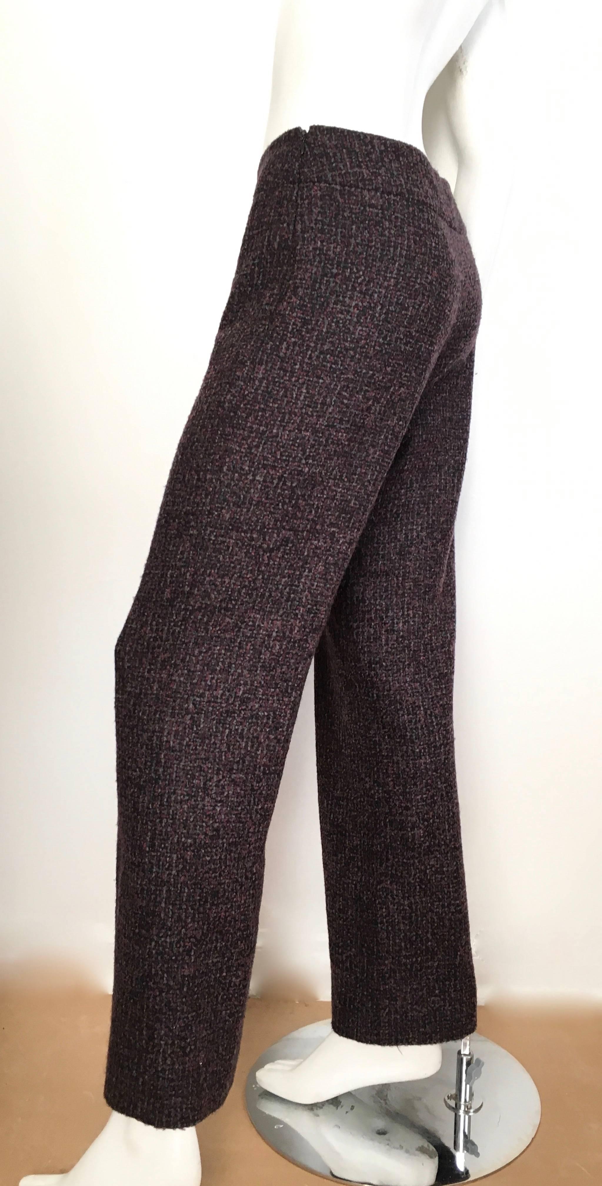Oscar de la Renta Nubby Flannel Wool Pants Size 6. Made in Italy. For Sale 2