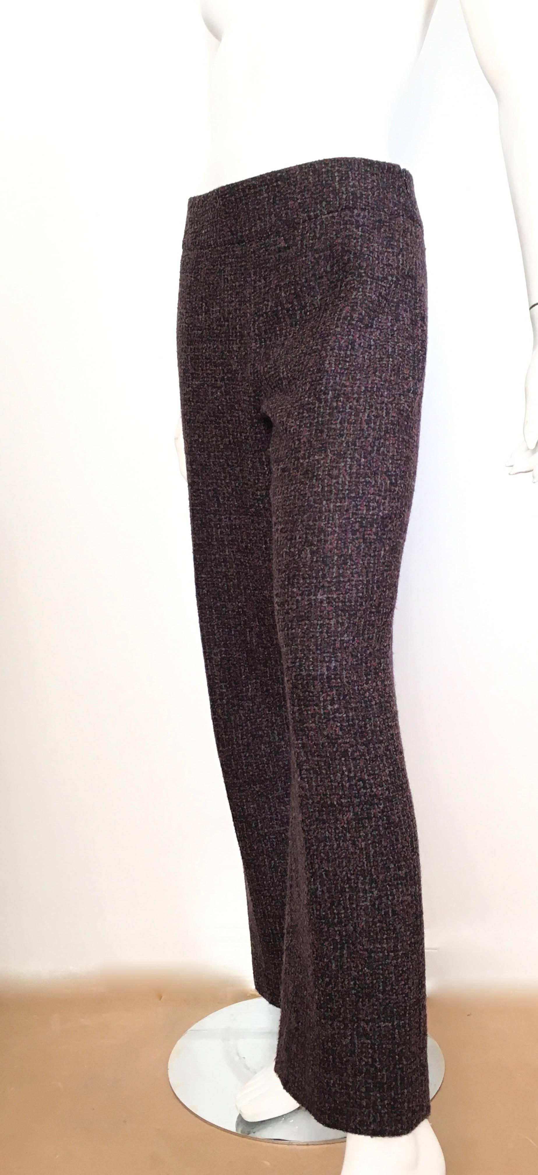 Oscar de la Renta Nubby Flannel Wool Pants Size 6. Made in Italy. For Sale 4