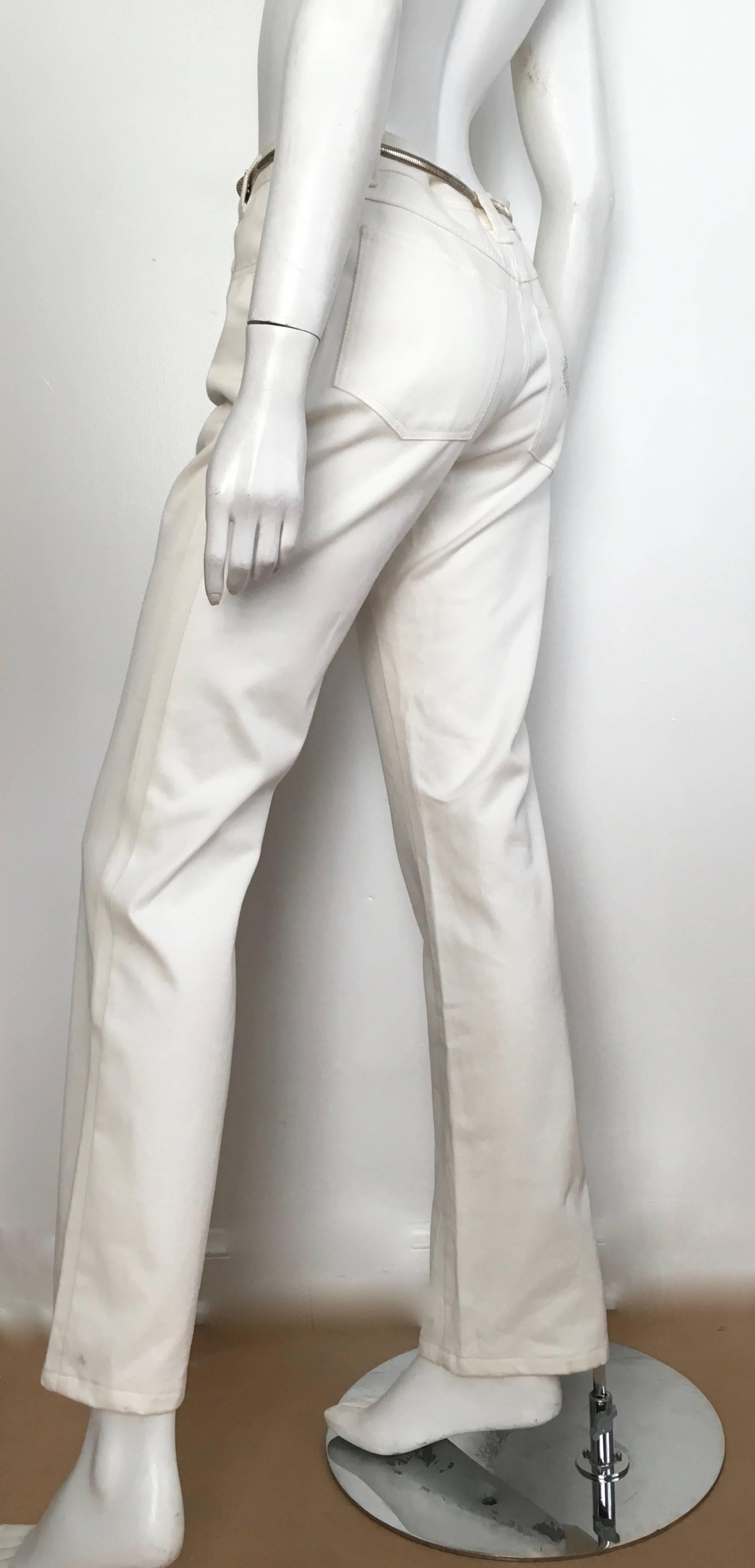 Valentino White Cotton Twill Pants Size 8. For Sale 3