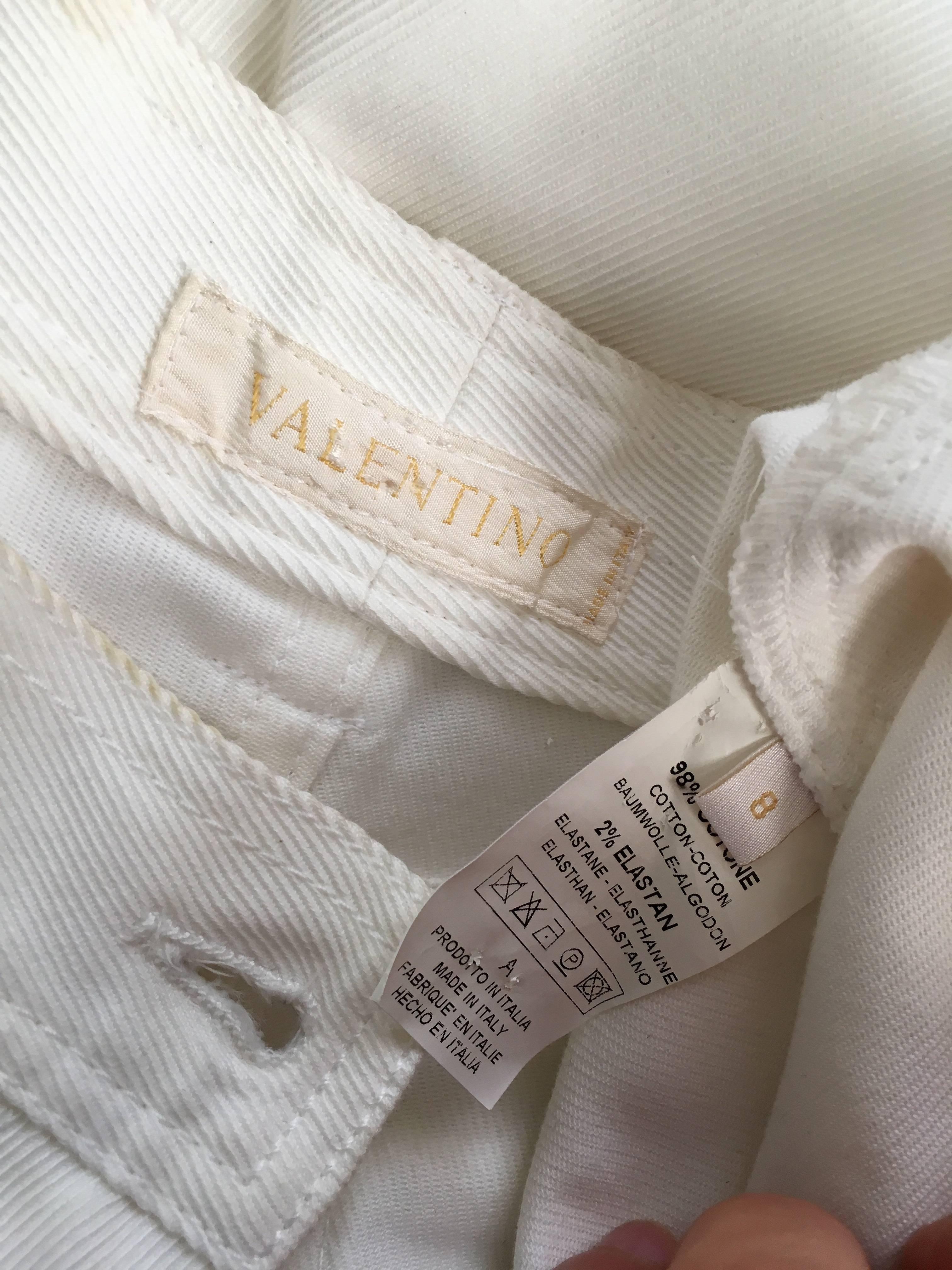 Valentino White Cotton Twill Pants Size 8. For Sale 5