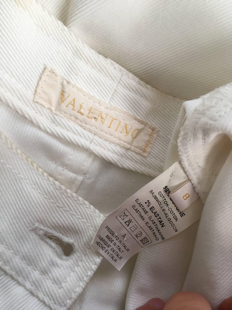 Valentino White Cotton Twill Pants Size 8. For Sale at 1stDibs