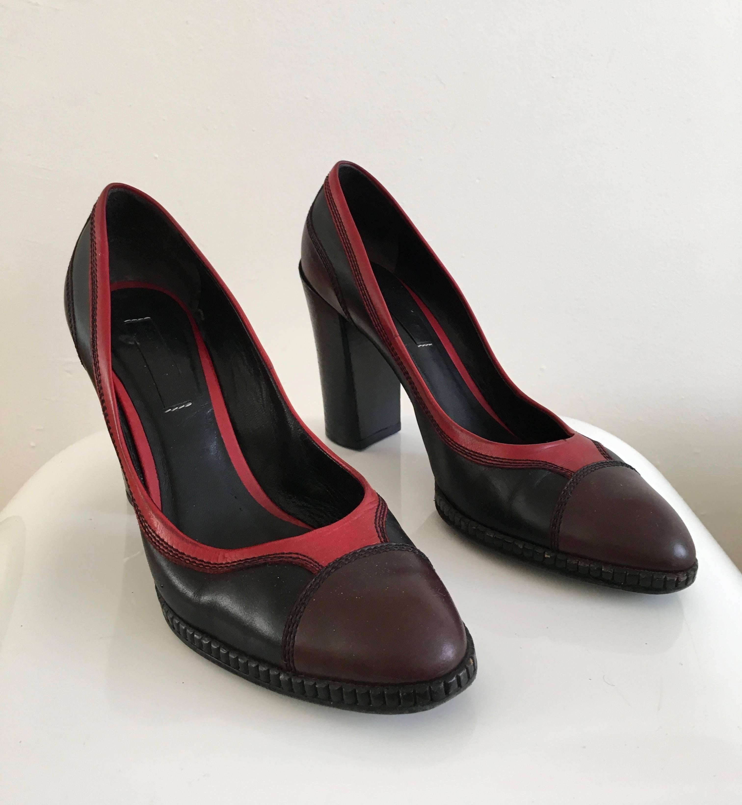 Black Bottega Veneta Chunky High Heel Leather Shoe Size 38. For Sale