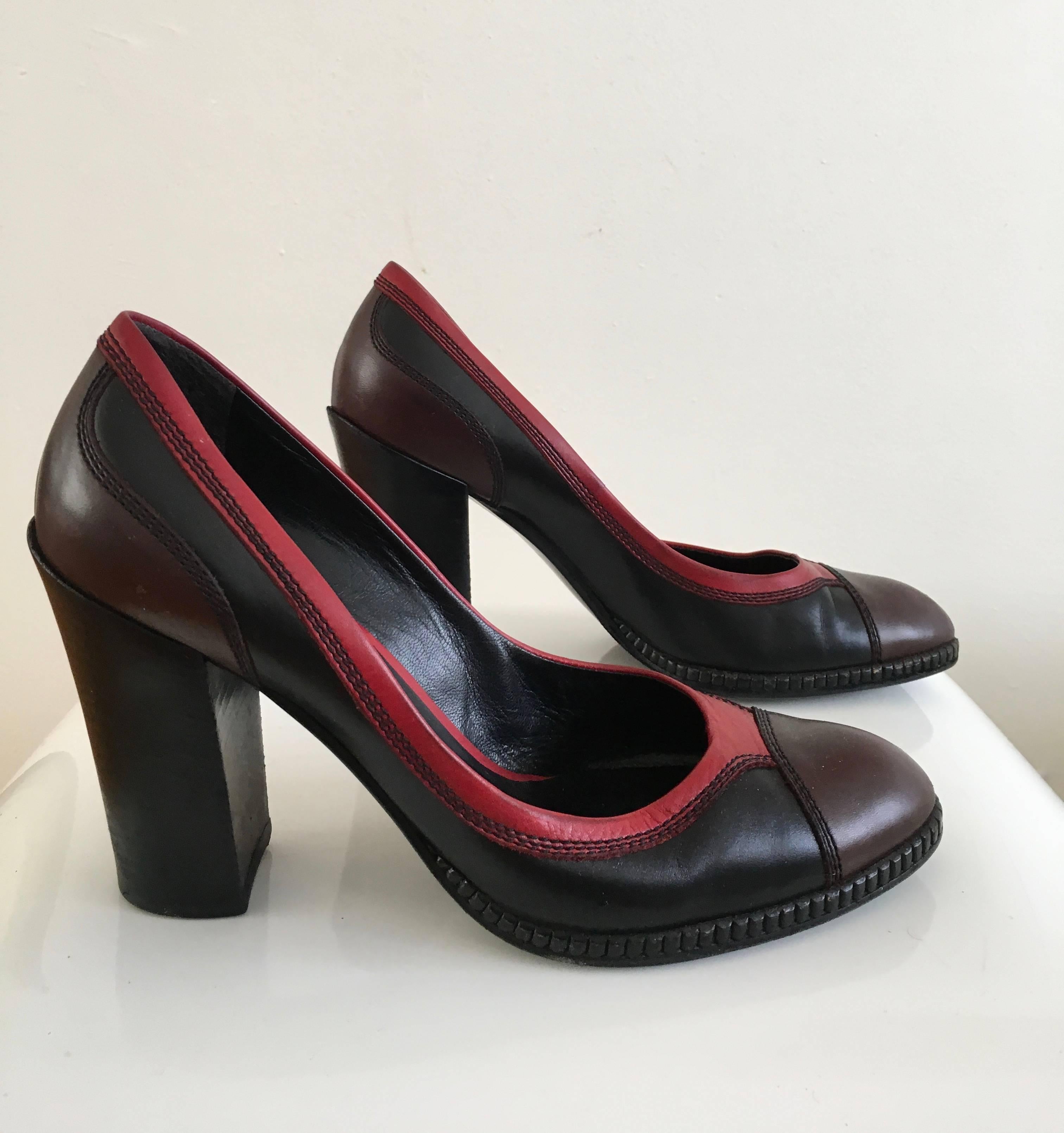 Bottega Veneta Chunky High Heel Leather Shoe Size 38. In Good Condition For Sale In Atlanta, GA