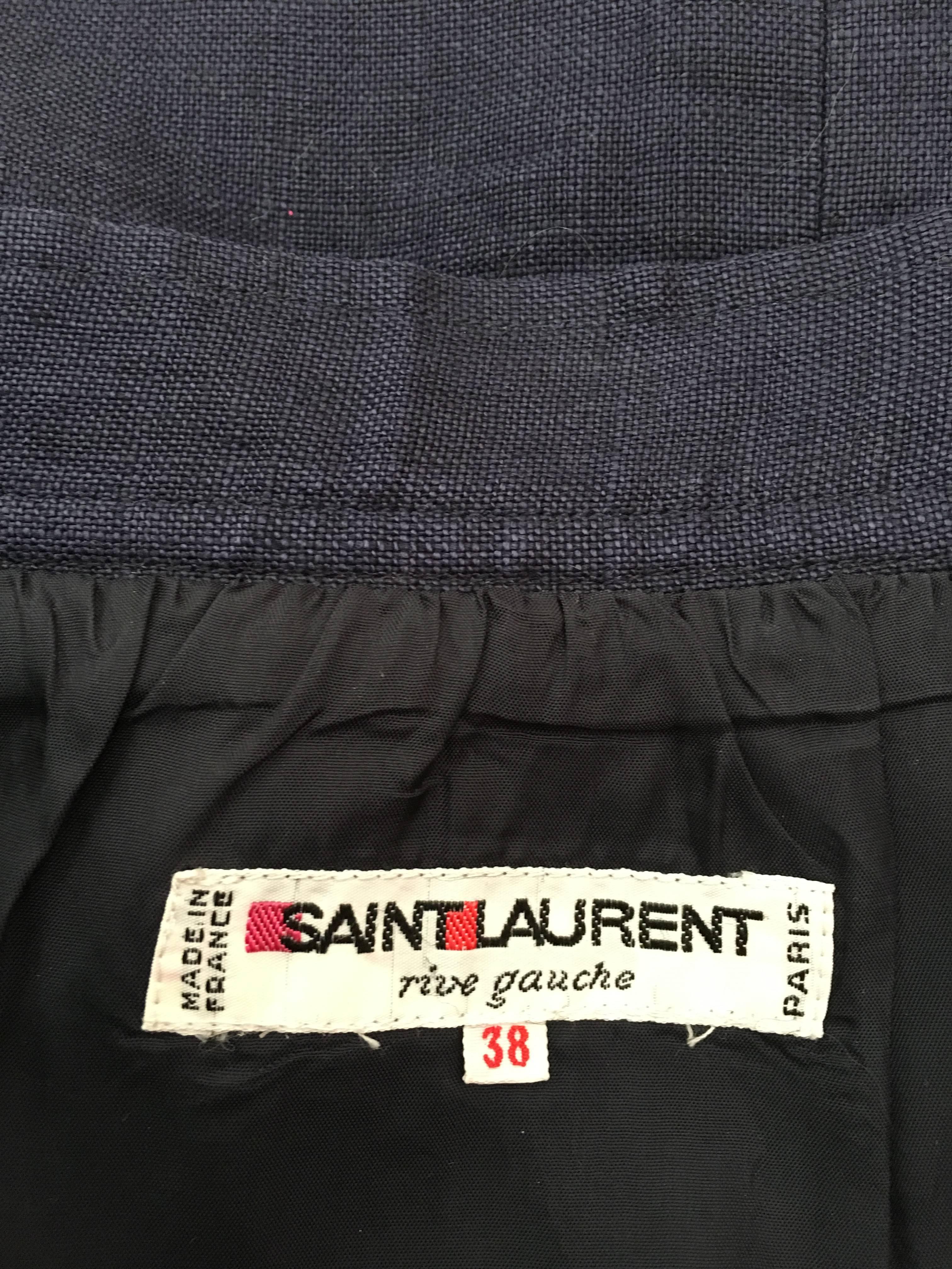 Saint Laurent Rive Gauche 1980s Navy Linen Pencil Skirt with Pockets Size 4. For Sale 5