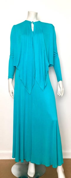 Scott Barrie 1970s Turquoise Disco Maxi Jersey Dress Size 4.