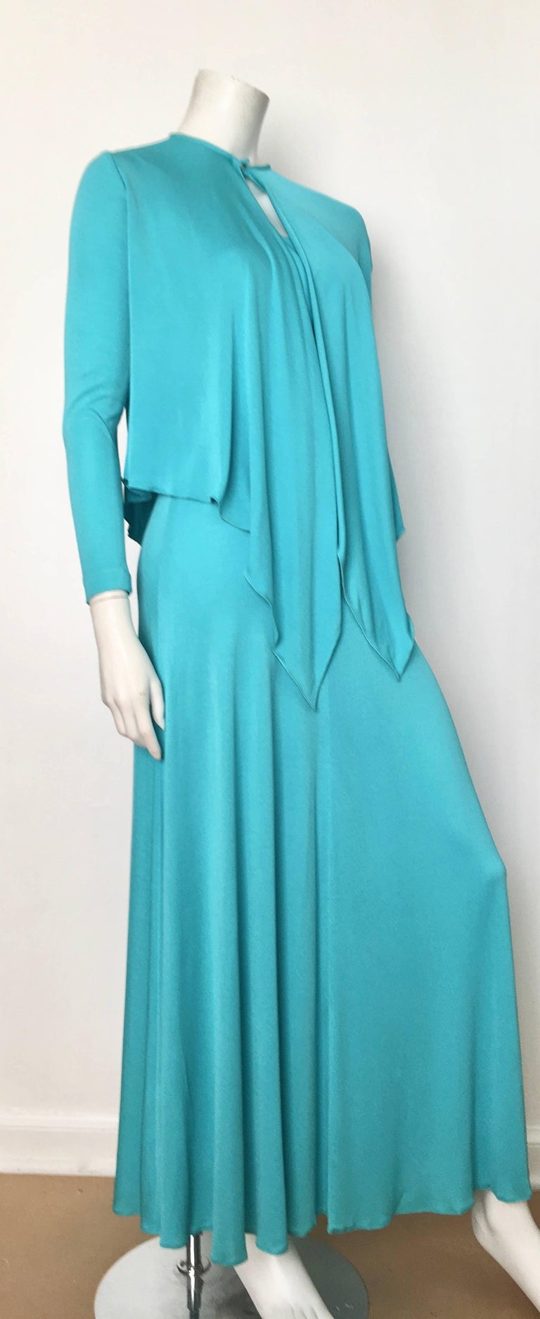 1970s Scott Barrie Silk Ruched Maxi Dress