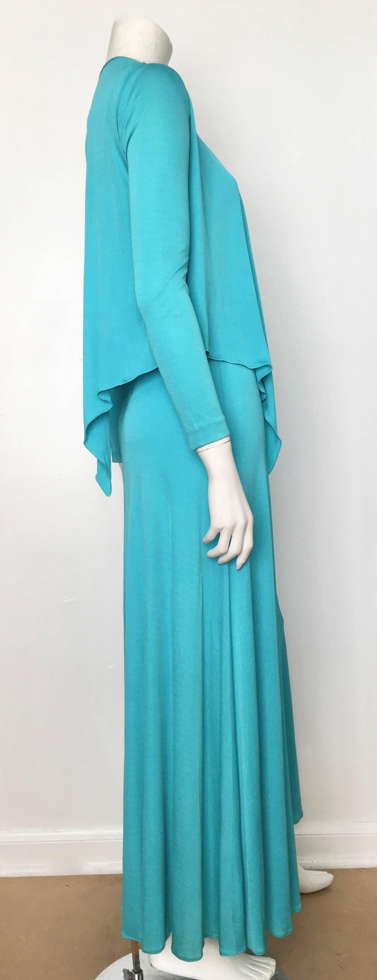 Scott Barrie 1970s Turquoise Disco Maxi Jersey Dress Size 4. In Excellent Condition For Sale In Atlanta, GA