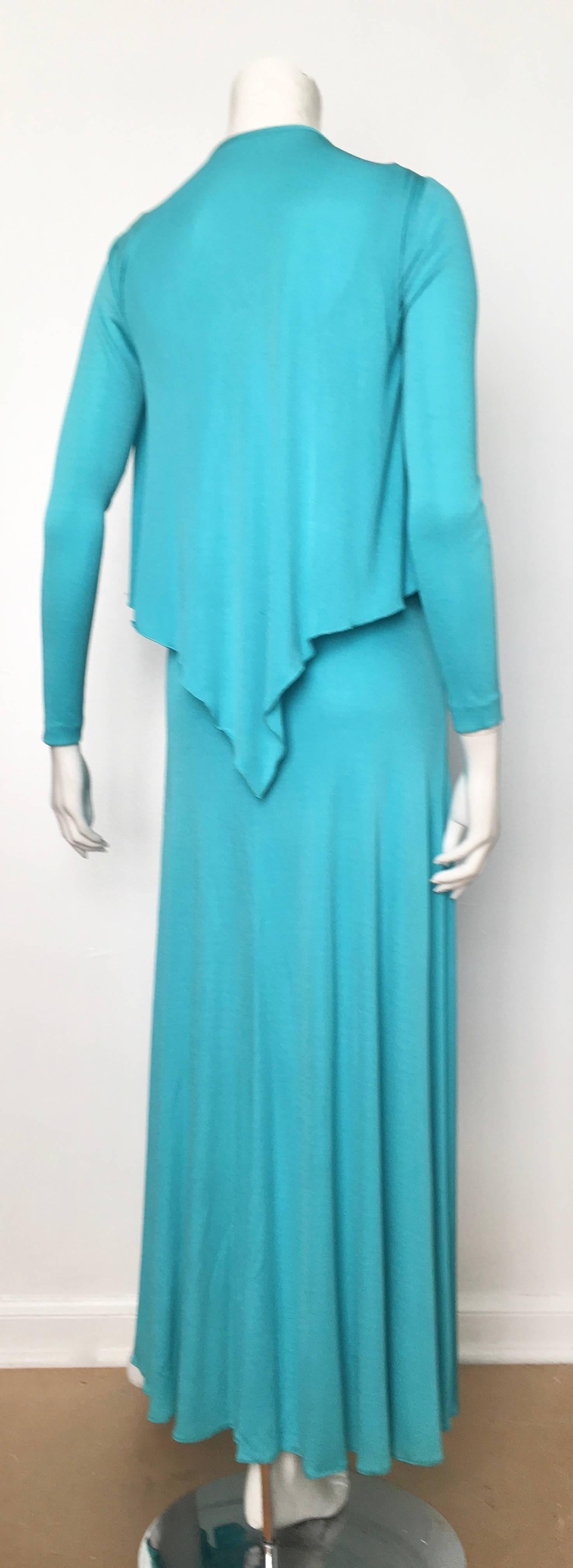 Women's or Men's Scott Barrie 1970s Turquoise Disco Maxi Jersey Dress Size 4. For Sale