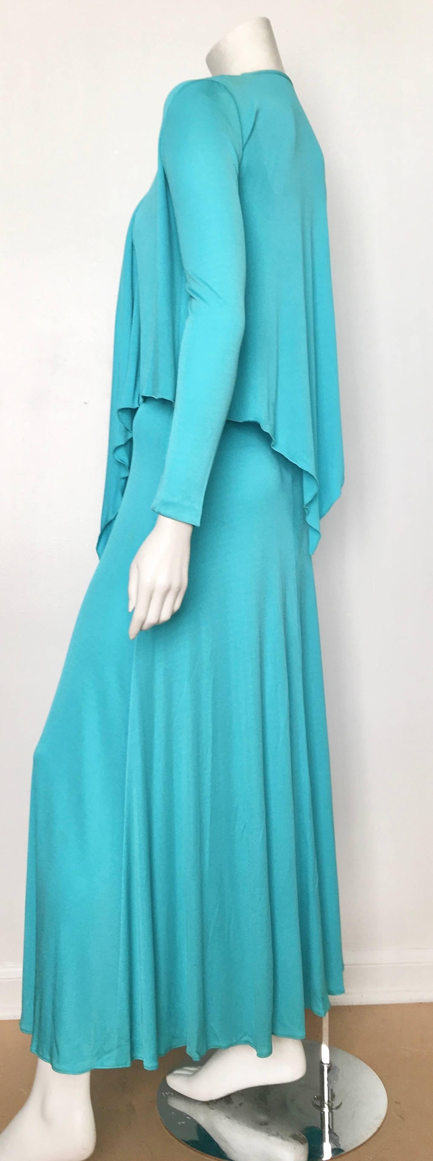 Scott Barrie 1970s Turquoise Disco Maxi Jersey Dress Size 4. For Sale 1