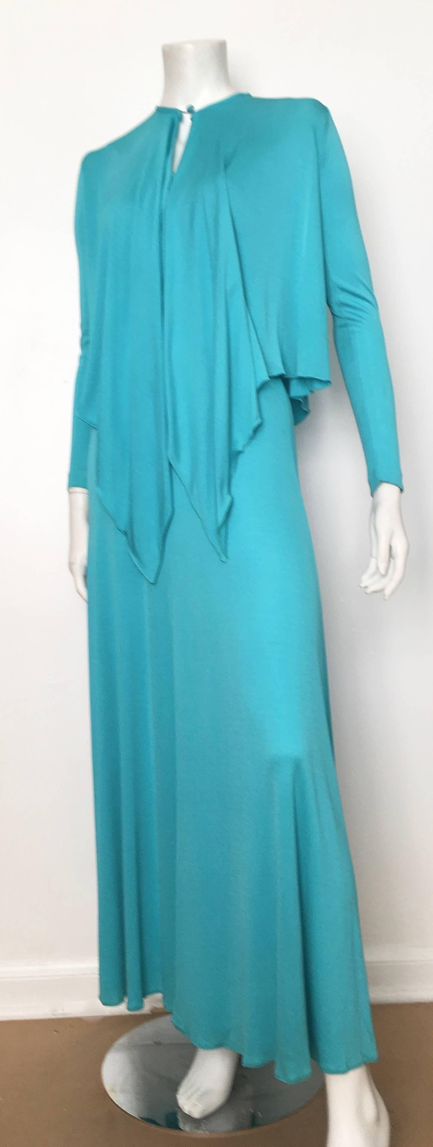 Scott Barrie 1970s Turquoise Disco Maxi Jersey Dress Size 4. For Sale 2