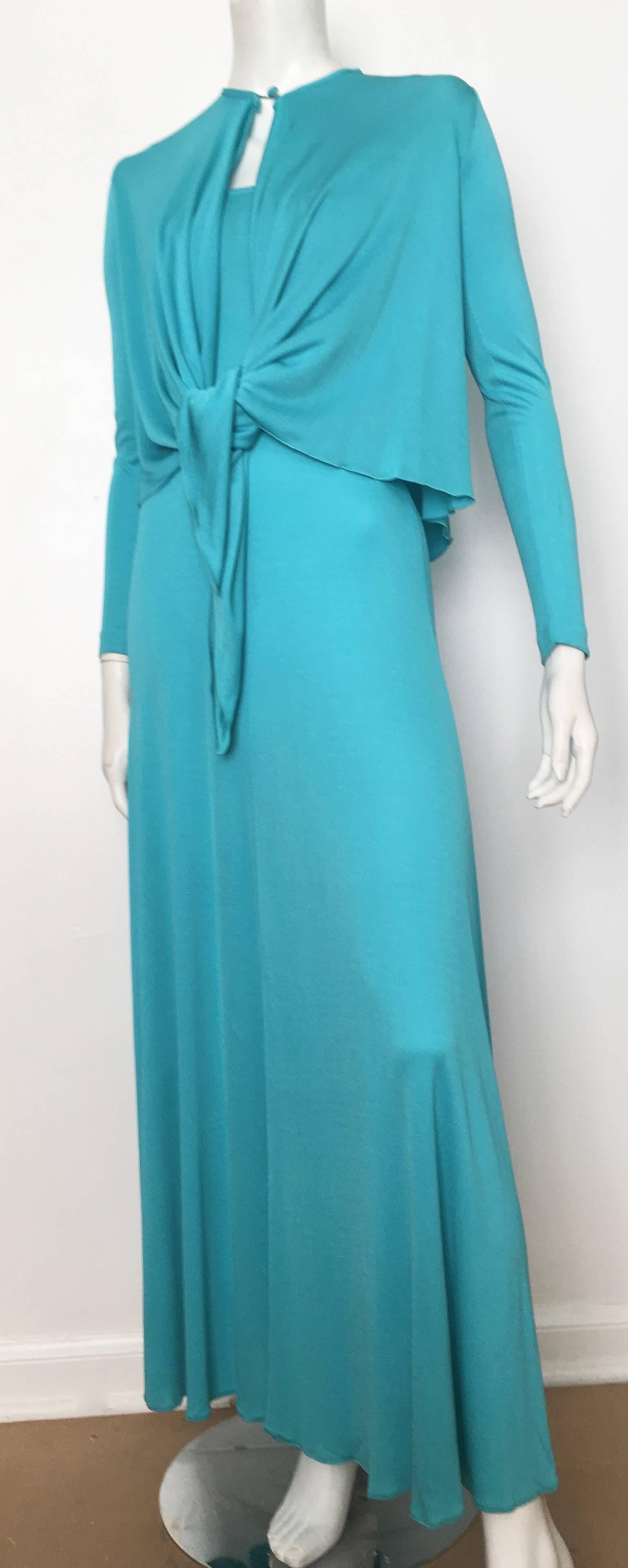 Scott Barrie 1970s Turquoise Disco Maxi Jersey Dress Size 4. For Sale 3