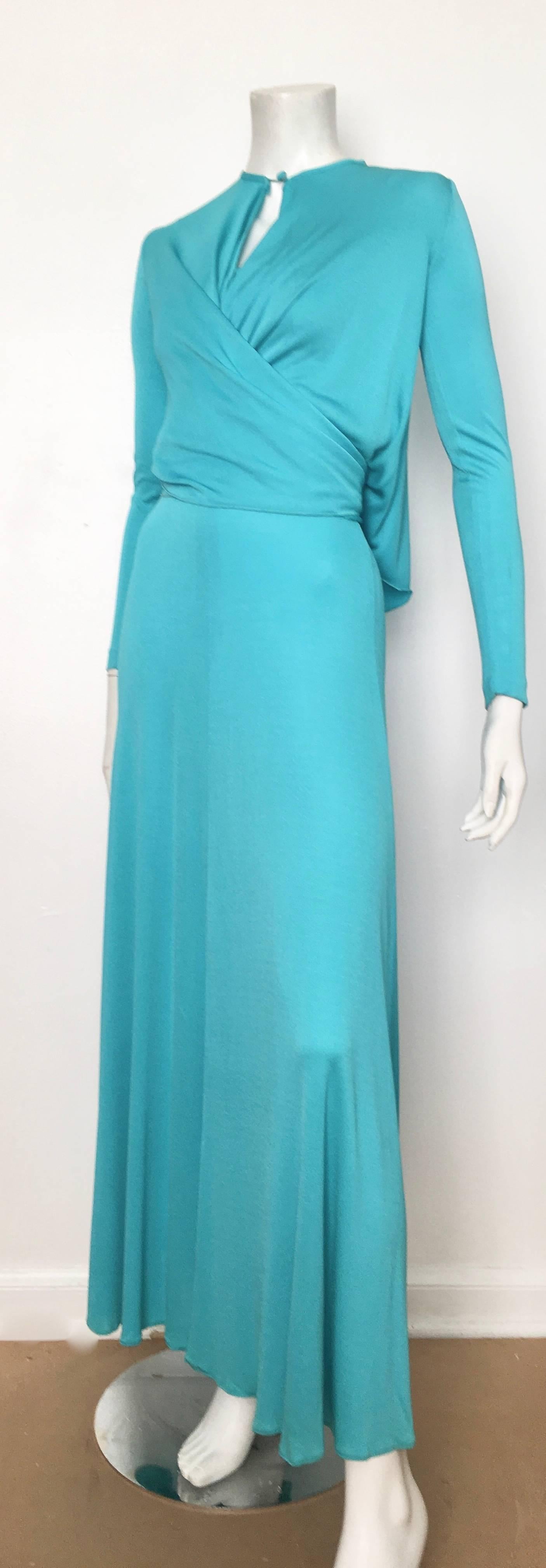 Scott Barrie 1970s Turquoise Disco Maxi Jersey Dress Size 4. For Sale 4