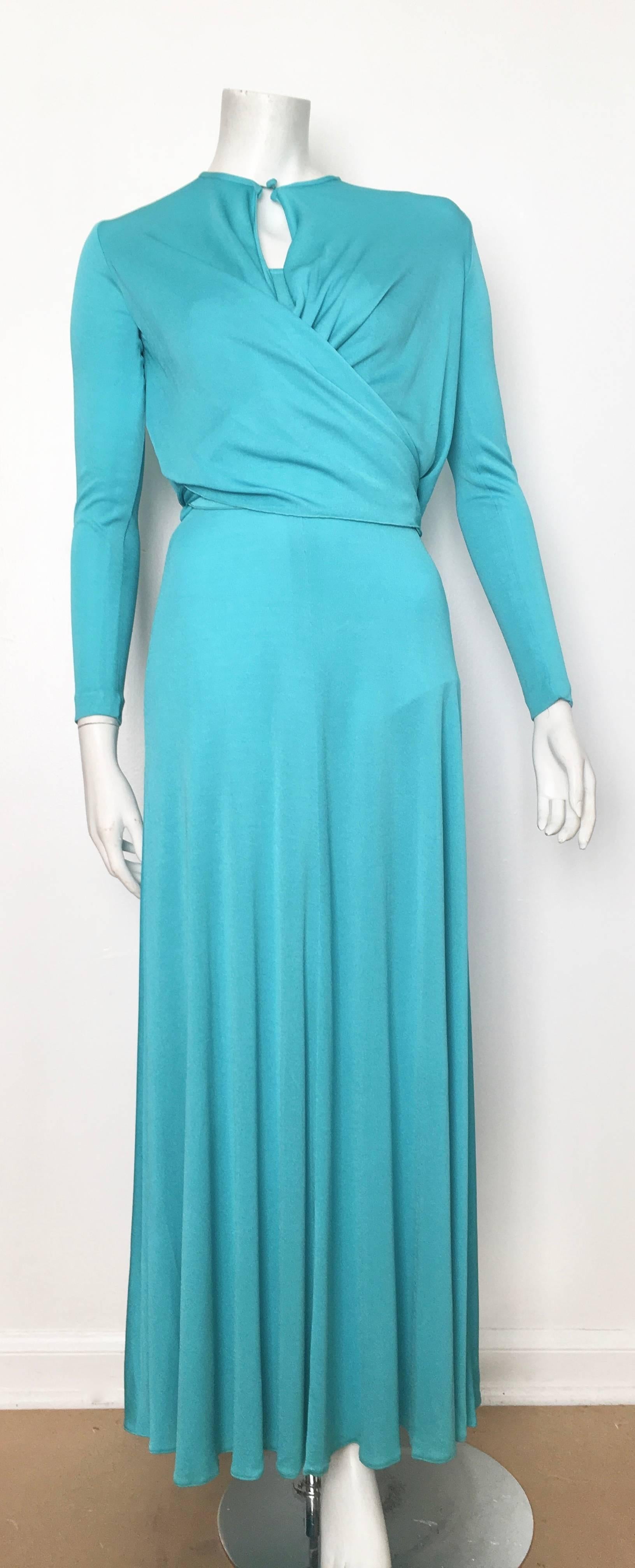 Scott Barrie 1970s Turquoise Disco Maxi Jersey Dress Size 4. For Sale 6