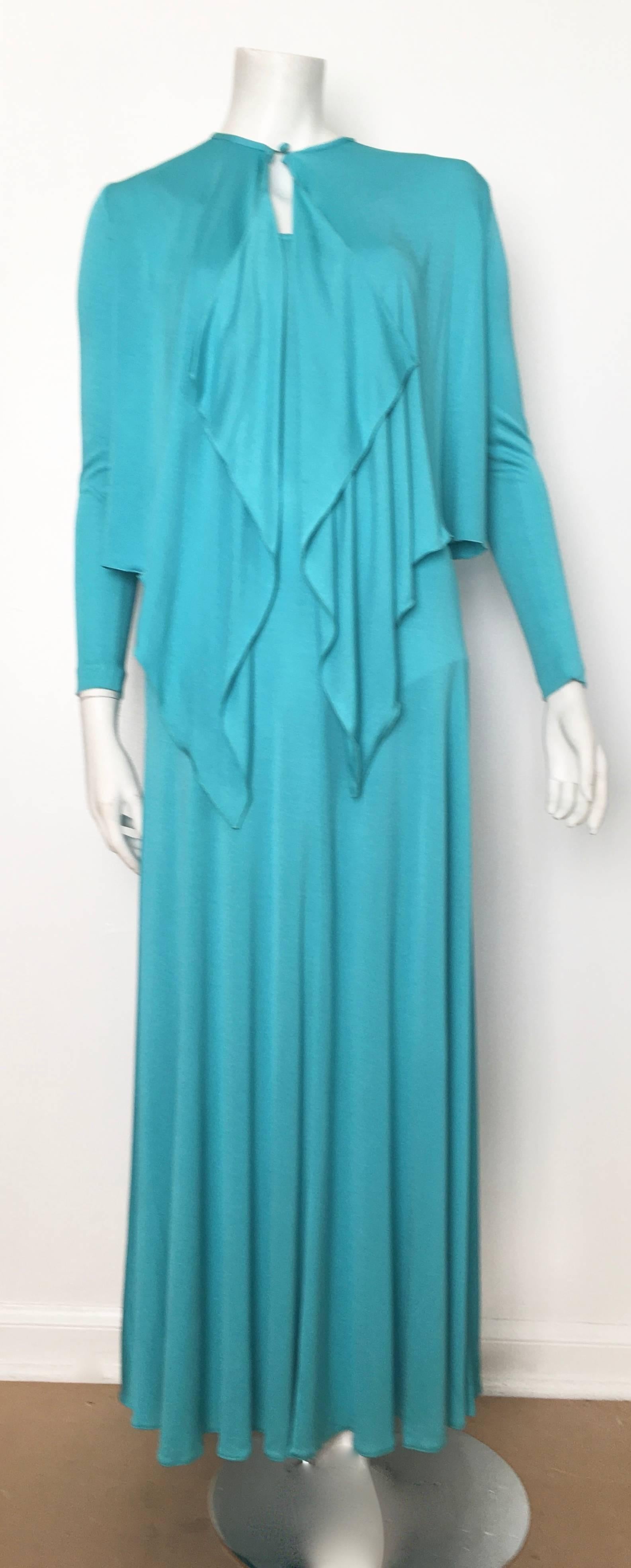 Scott Barrie 1970s Turquoise Disco Maxi Jersey Dress Size 4. For Sale 7