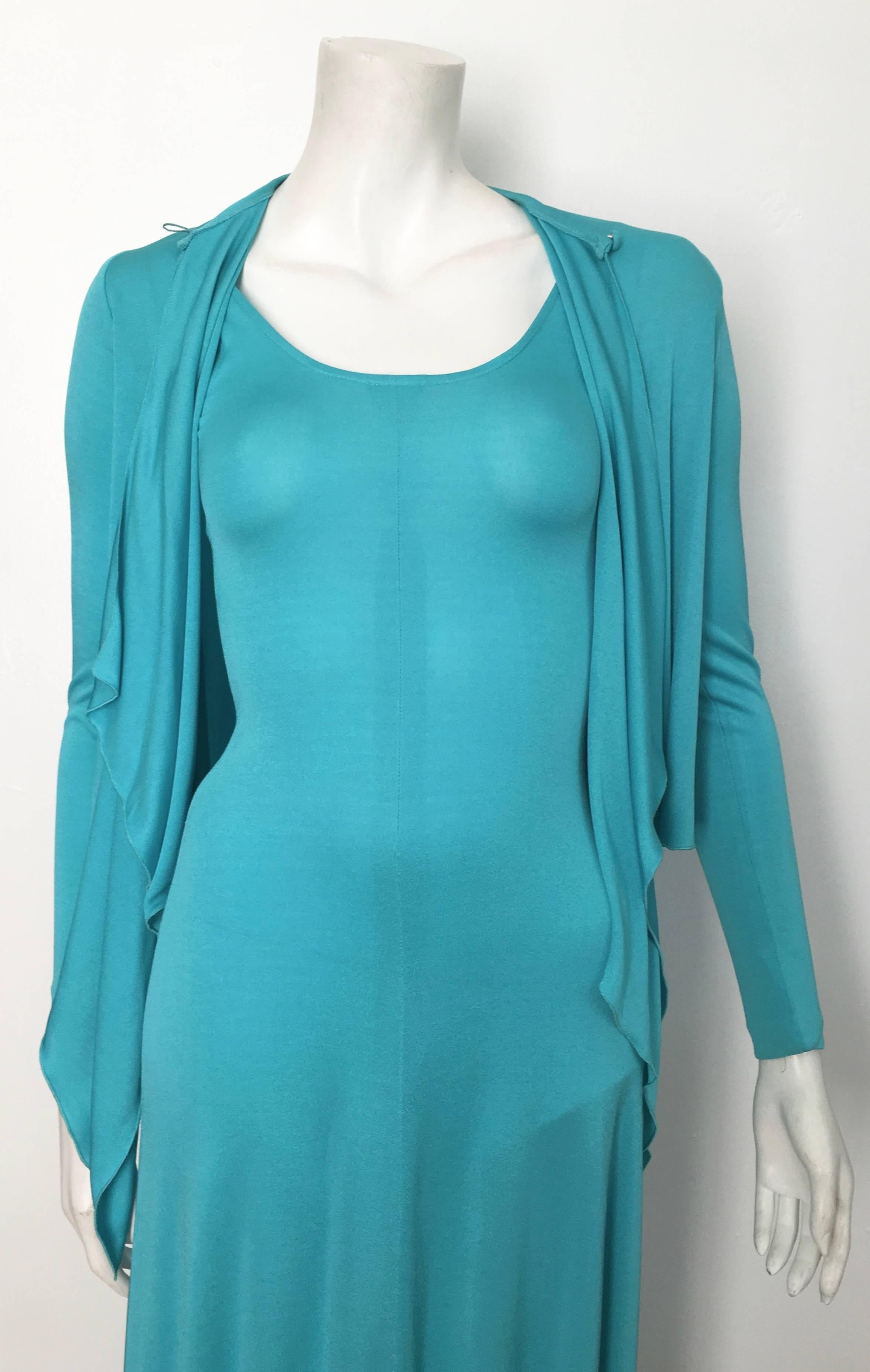 Scott Barrie 1970s Turquoise Disco Maxi Jersey Dress Size 4. For Sale 8