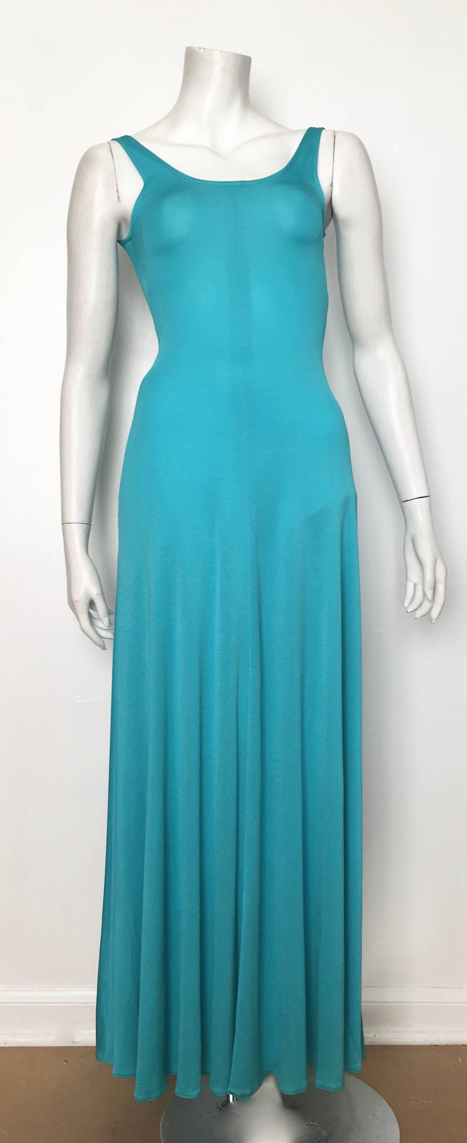 Scott Barrie 1970s Turquoise Disco Maxi Jersey Dress Size 4. For Sale 9