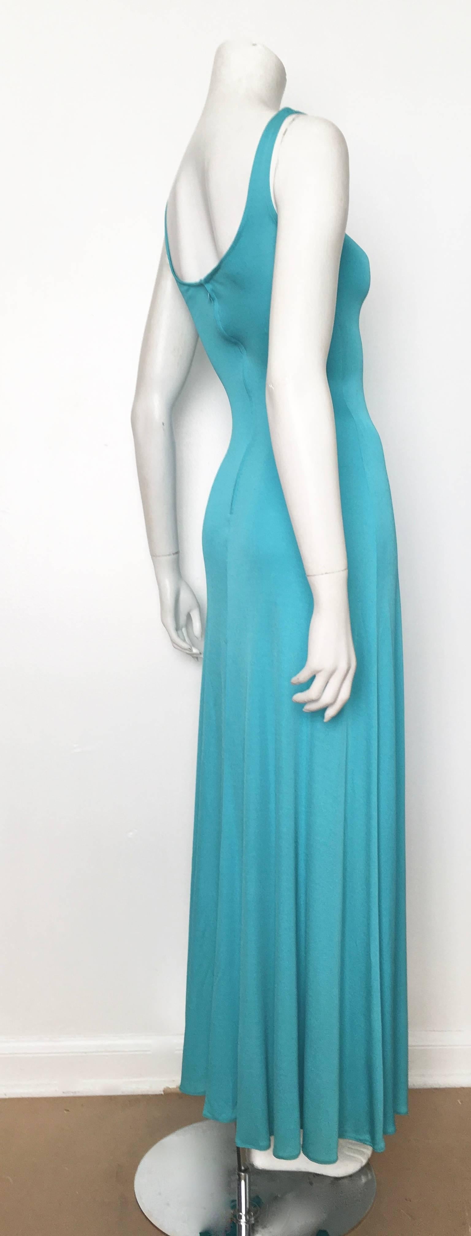 Scott Barrie 1970s Turquoise Disco Maxi Jersey Dress Size 4. For Sale 10