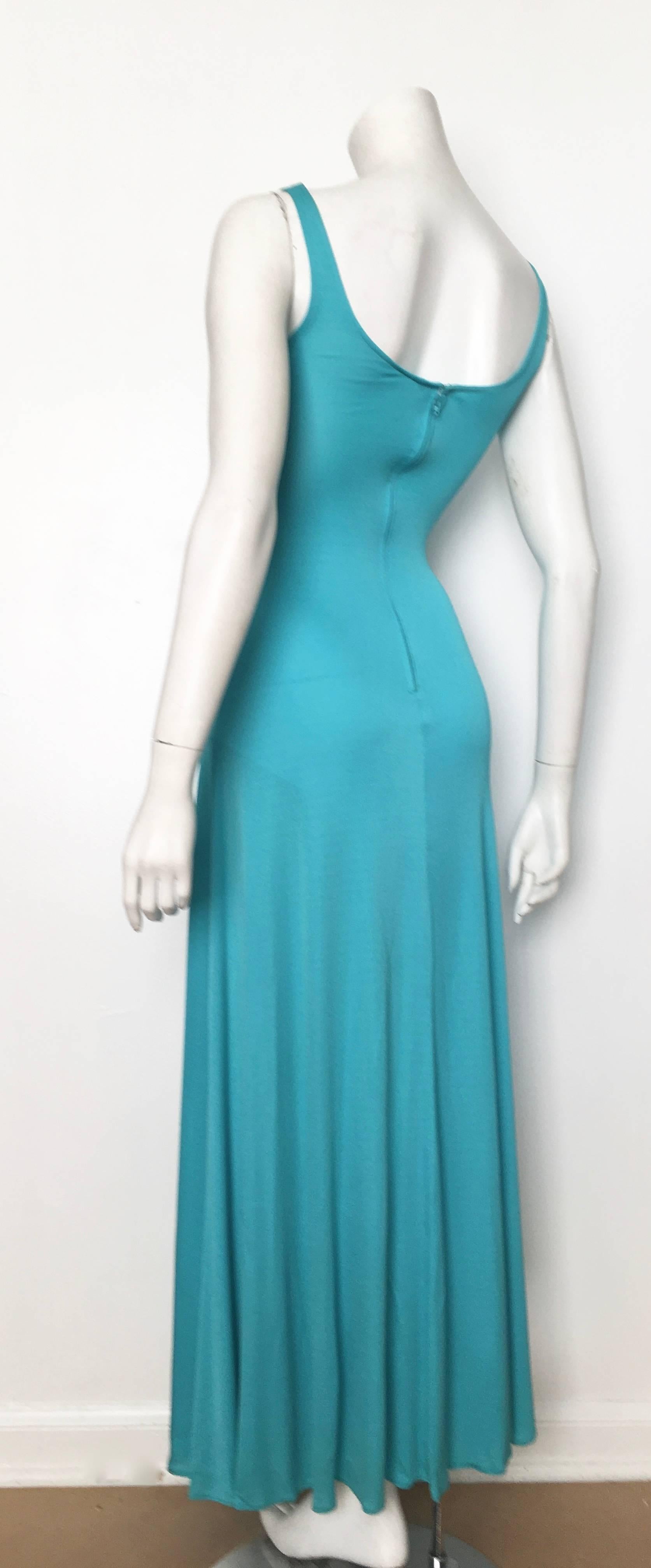 Scott Barrie 1970s Turquoise Disco Maxi Jersey Dress Size 4. For Sale 11