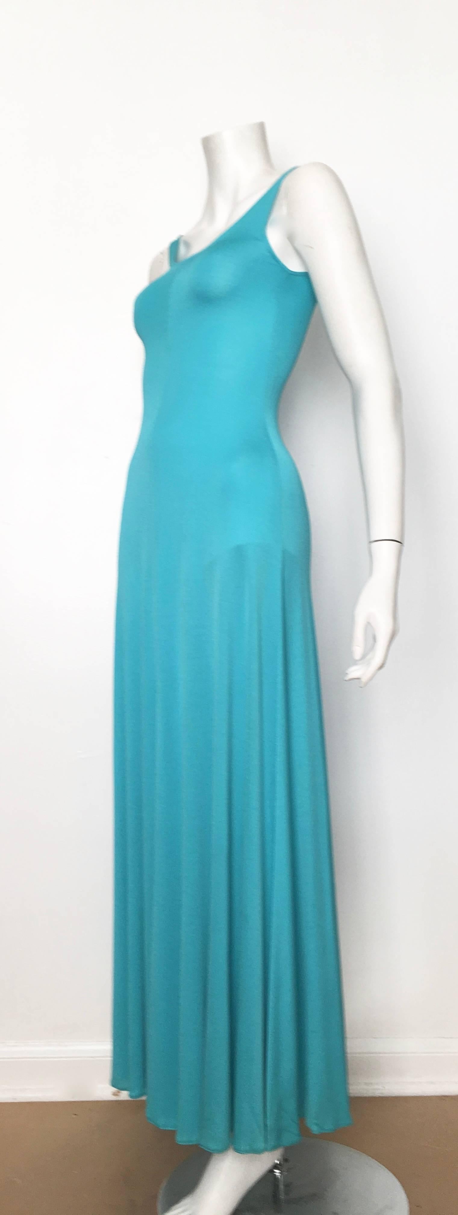 Scott Barrie 1970s Turquoise Disco Maxi Jersey Dress Size 4. For Sale 12