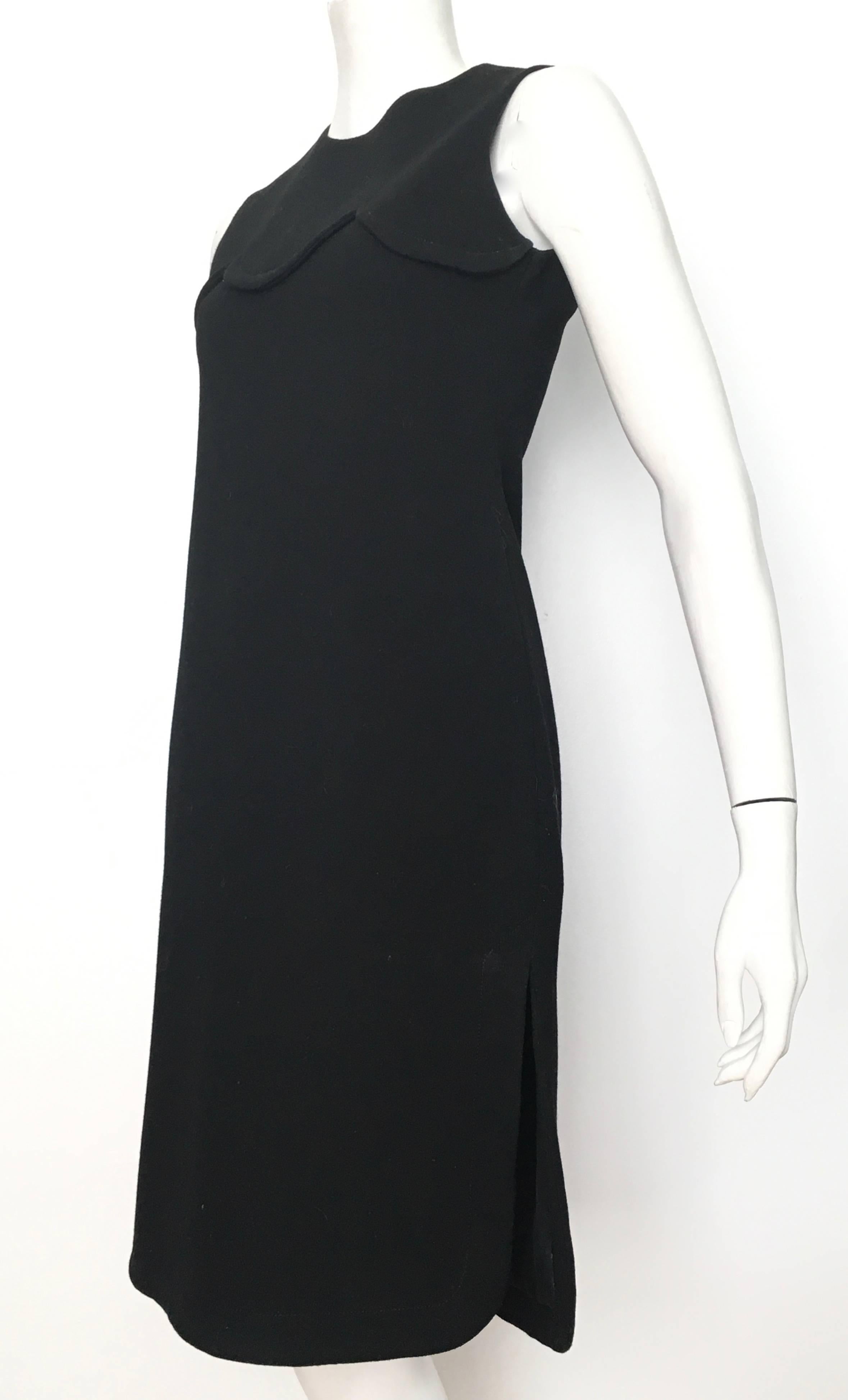 Pierre Cardin for Saks Fifth Avenue 1971 Black Wool Sleeveless Dress Size 6. 5