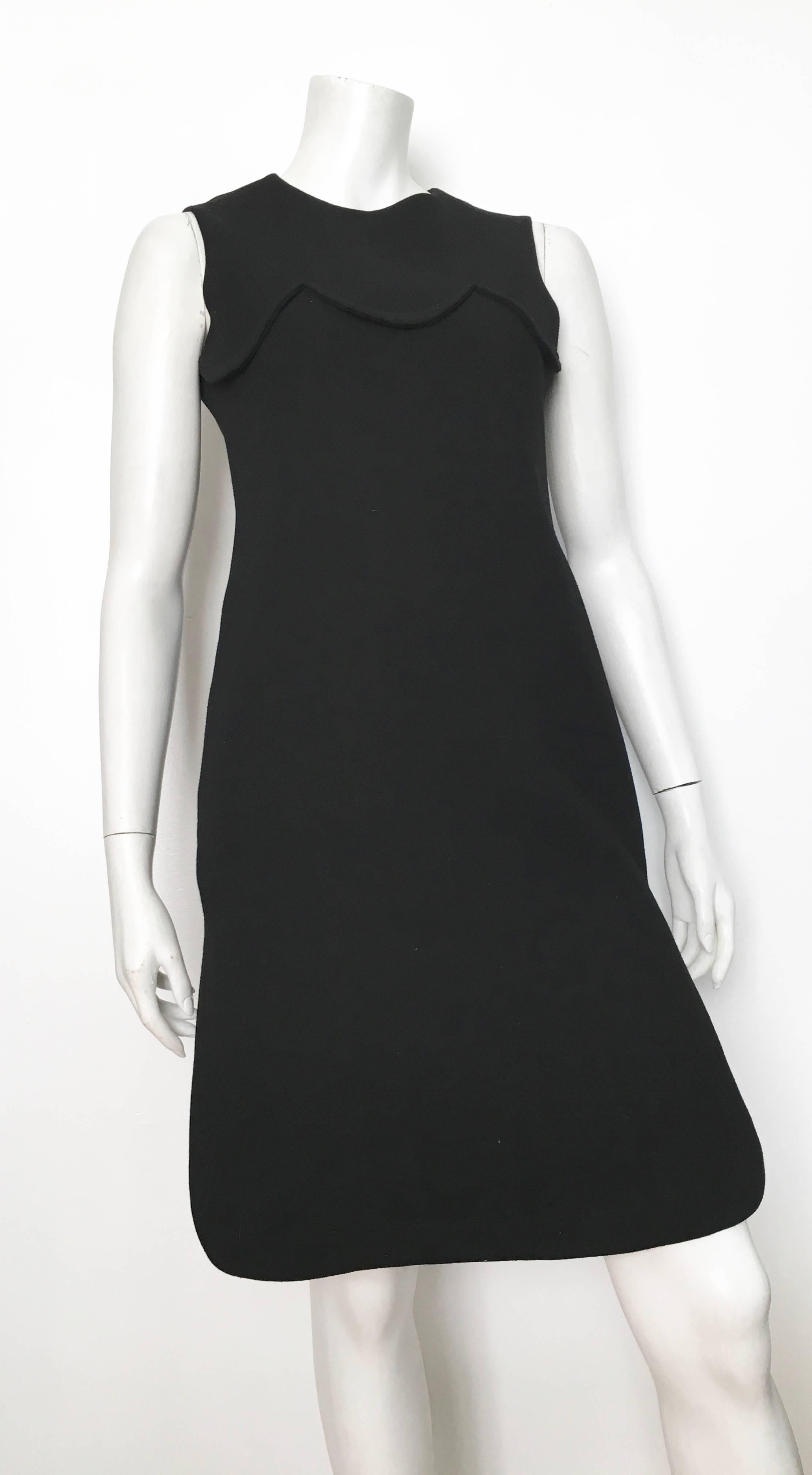 Pierre Cardin for Saks Fifth Avenue 1971 Black Wool Sleeveless Dress Size 6. 8