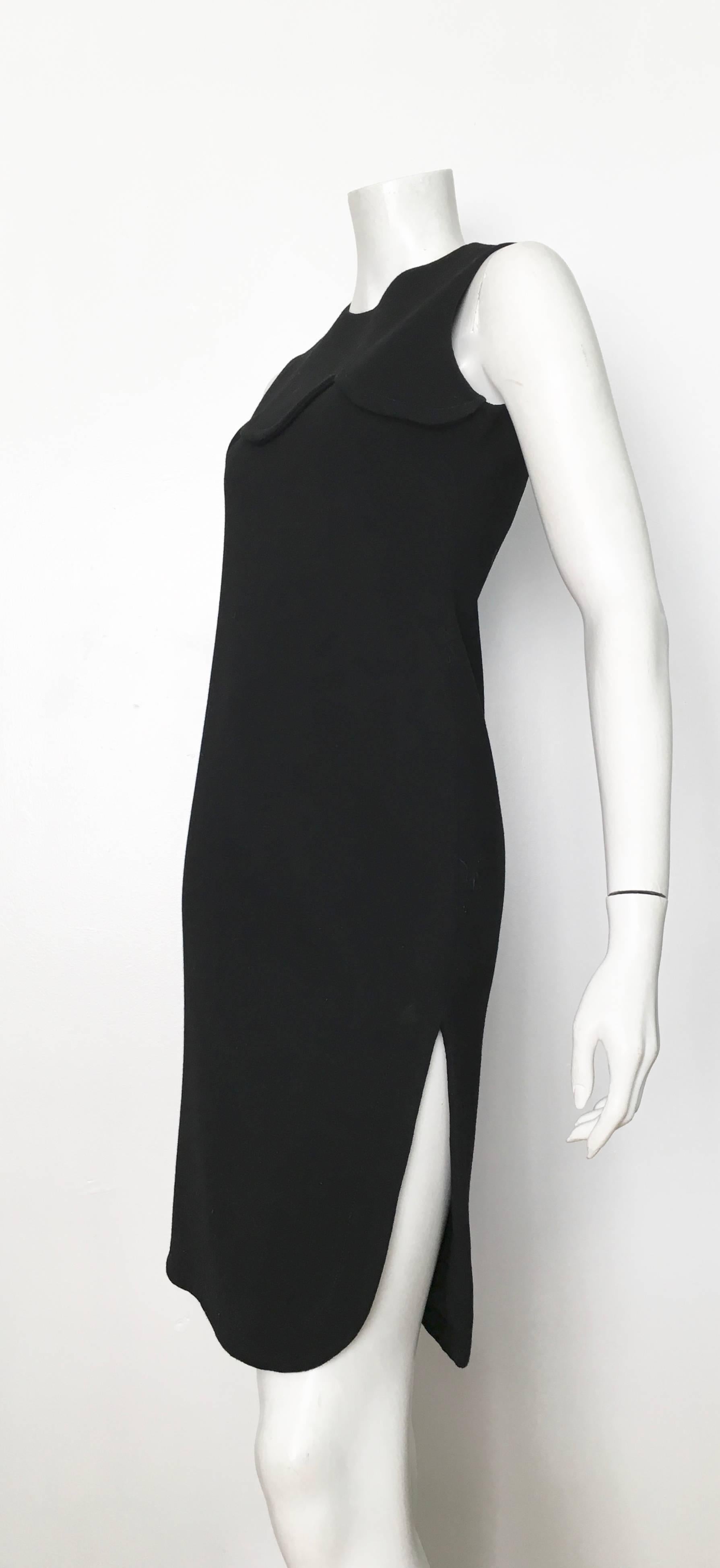 Pierre Cardin for Saks Fifth Avenue 1971 Black Wool Sleeveless Dress Size 6. 10