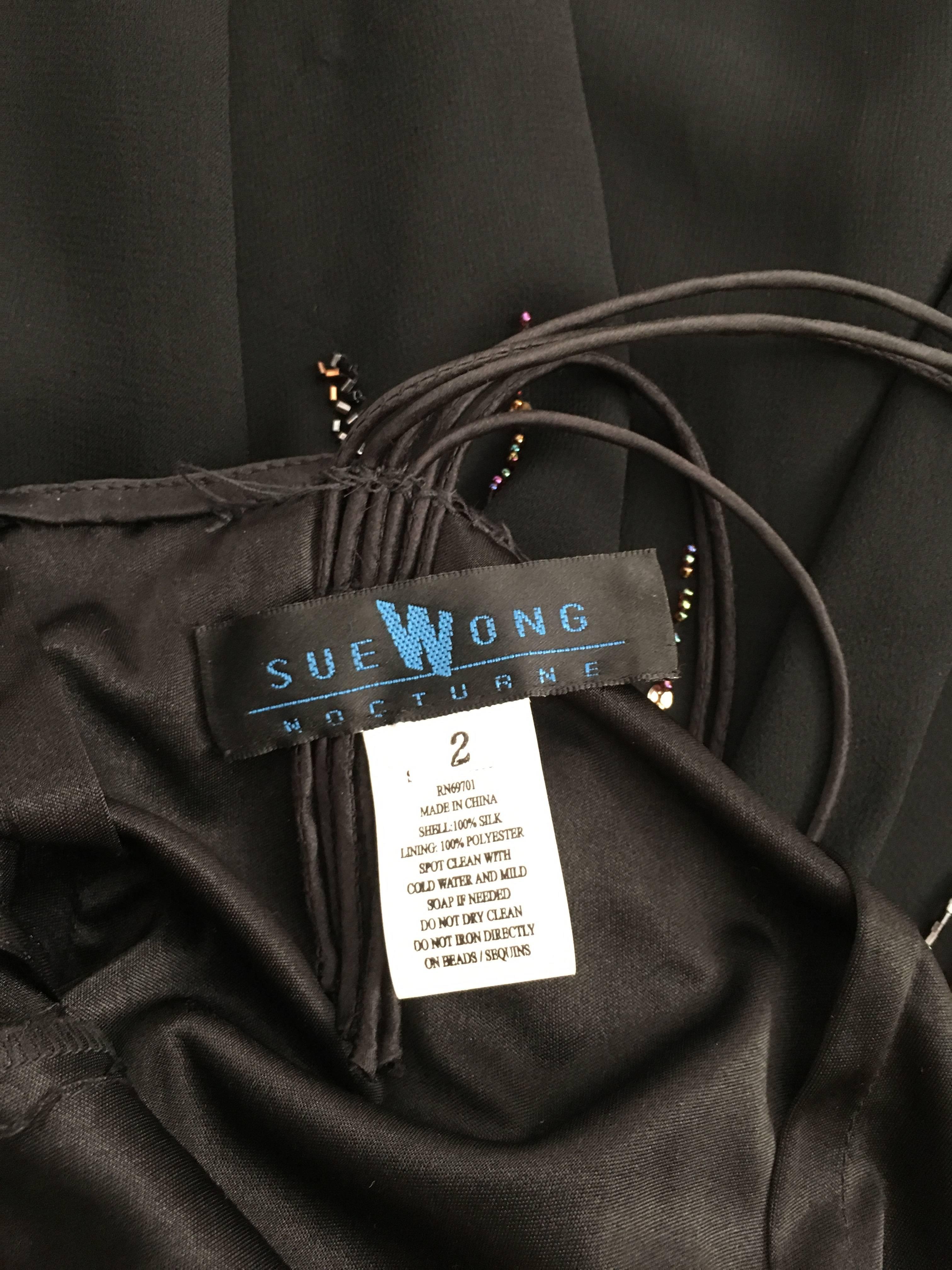 Sue Wong Black Silk Beaded Maxi Bias Cut Dress Size 2. For Sale 12