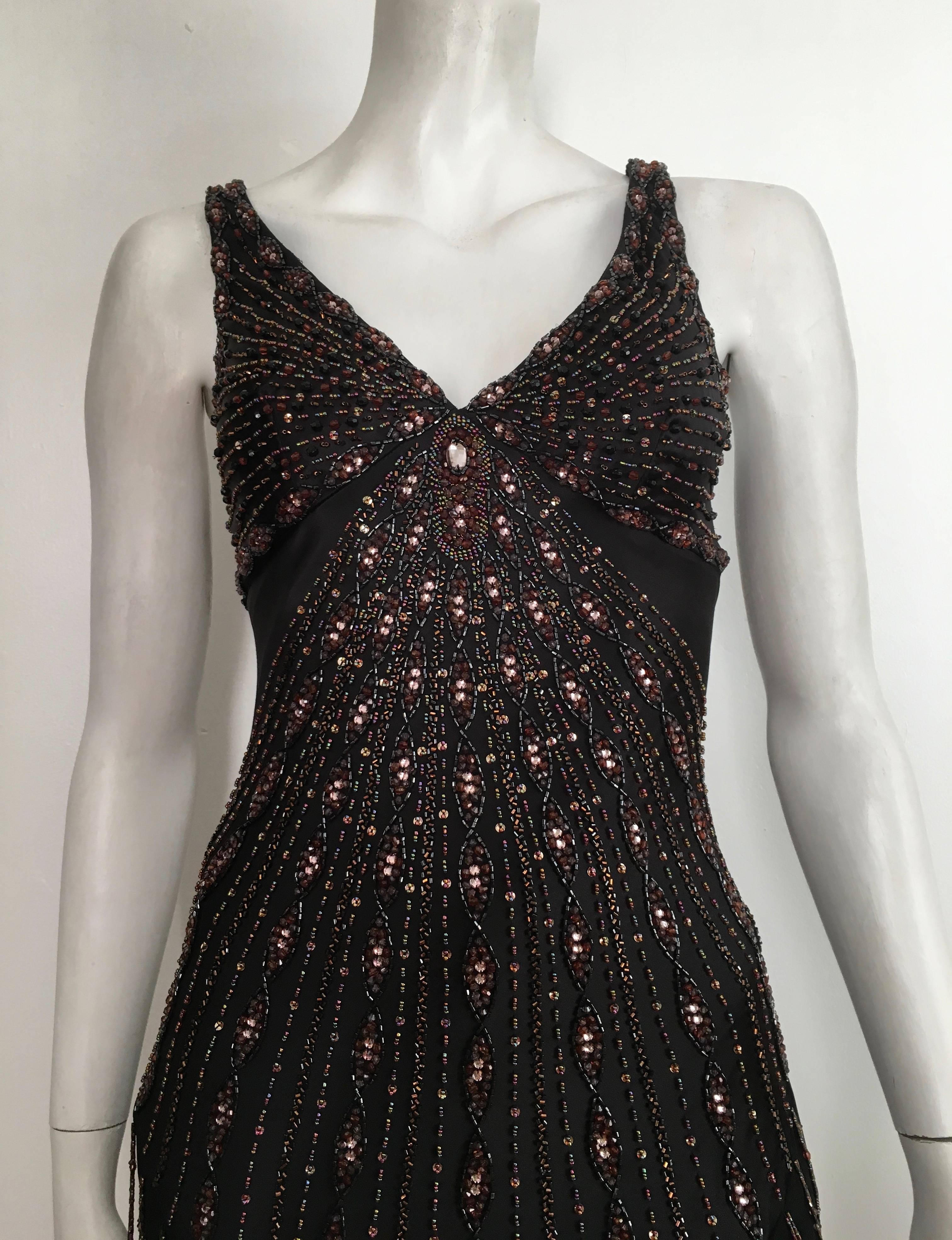 Women's or Men's Sue Wong Black Silk Beaded Maxi Bias Cut Dress Size 2. For Sale