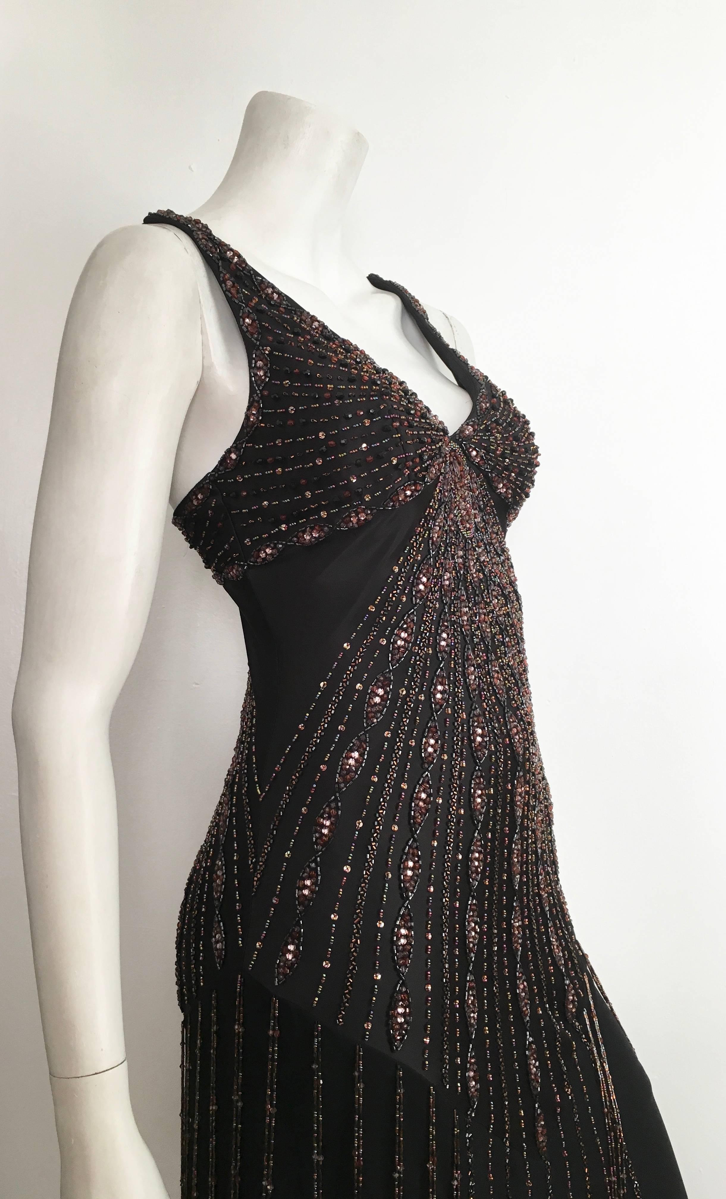 Sue Wong Black Silk Beaded Maxi Bias Cut Dress Size 2. For Sale 3