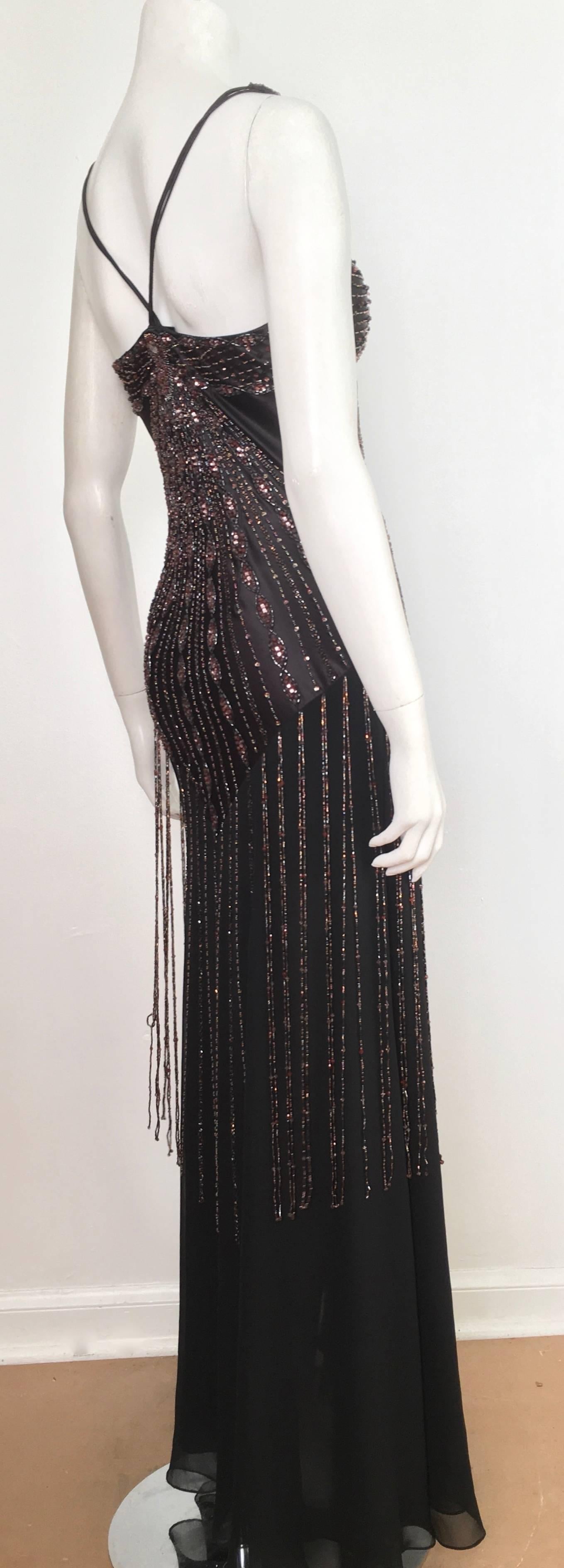 Sue Wong Black Silk Beaded Maxi Bias Cut Dress Size 2. For Sale 5